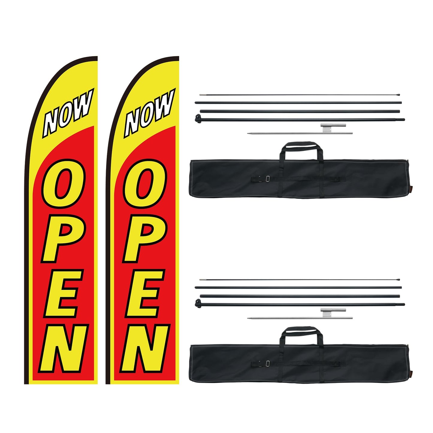 VEVOR Open Flags with Pole Kit, Advertising Flags for Business Outside, Advertising Feather Flag Kit, Includes 2 Banner Flags, 2 Poles, 2 Ground Stakes, Open Sign Swooper Flags for Businesses 16.3 FT