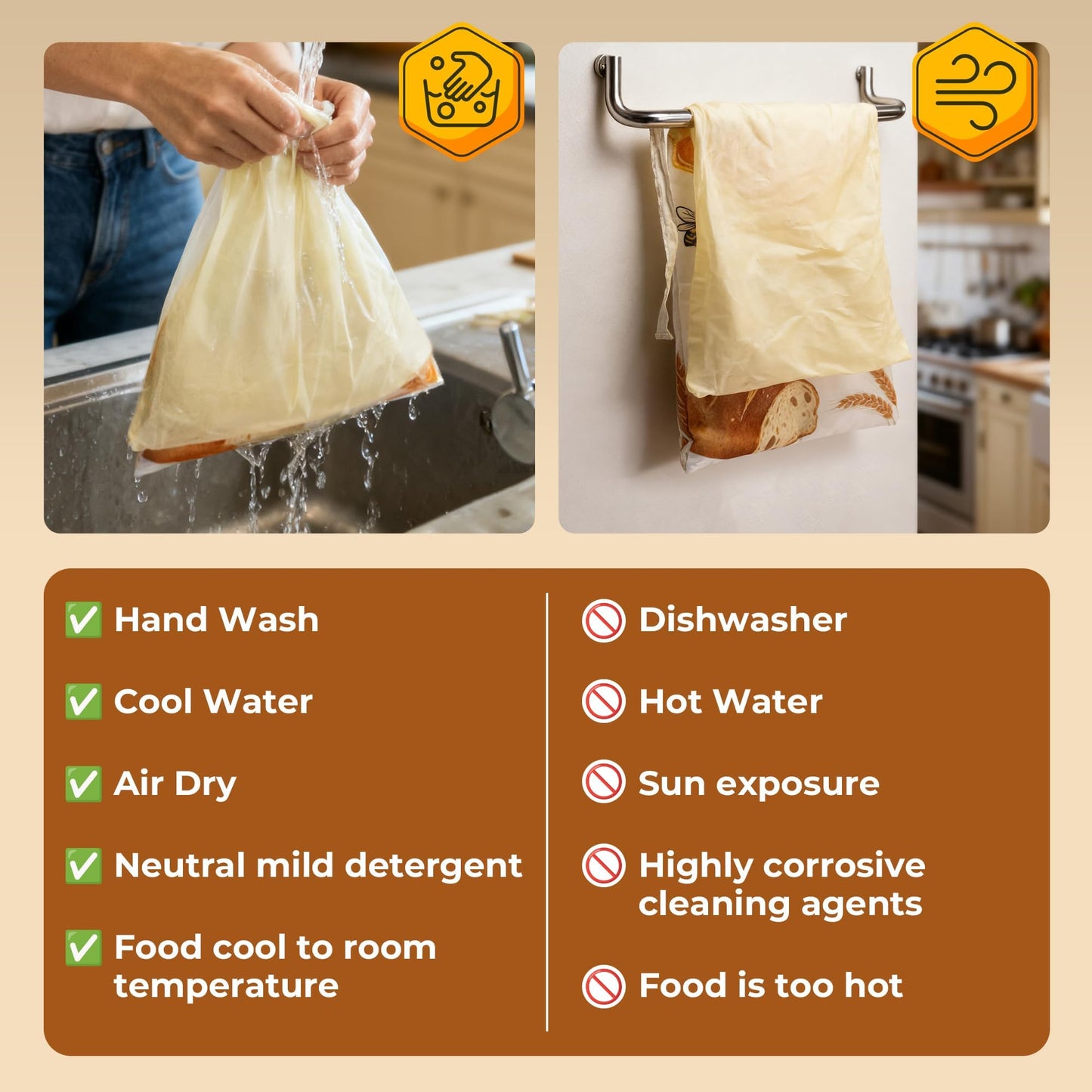 OHIYO Beeswax Bread Bags for Homemade, Reusable Natural Beeswax Sourdough Bread Bags Freshness Keeper for Homemade, Bakery Essentials (2 Pack)