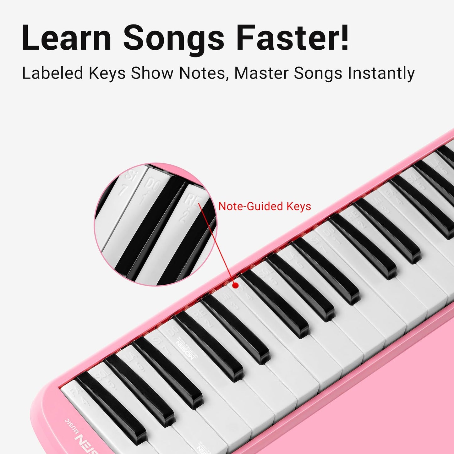 MOSEN 32 Keys Melodica Instrument, Air Piano Keyboard Pianica Soprano Melodica with 2 Soft Long Tubes, Short Mouthpieces, Carrying Bag, Pink