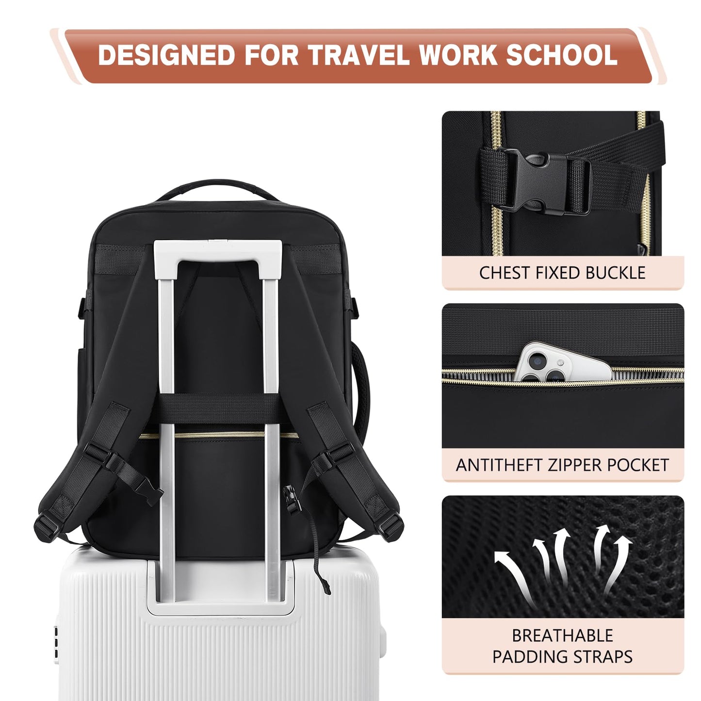VNINE Travel Backpack for Women Men Carry on Backpack 17 Inch Laptop Backpack 40L Bags Flight Approved Business Bag Water Resistant Luggage Daily Weekender Bag