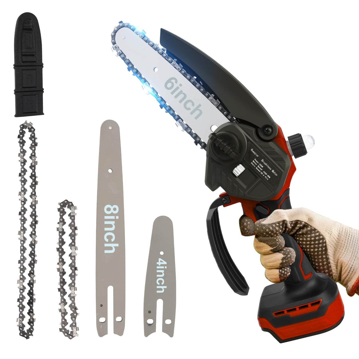 Rueqior Mini Chainsaw Cordless for Milwaukee M18 Battery, with 6 Inch & 8 Inch Electric Chainsaw, with Auto Oiler & Tool-Free Tensioner Brushless Saw for Tree Trimming,Branch Pruning (NO Battery)