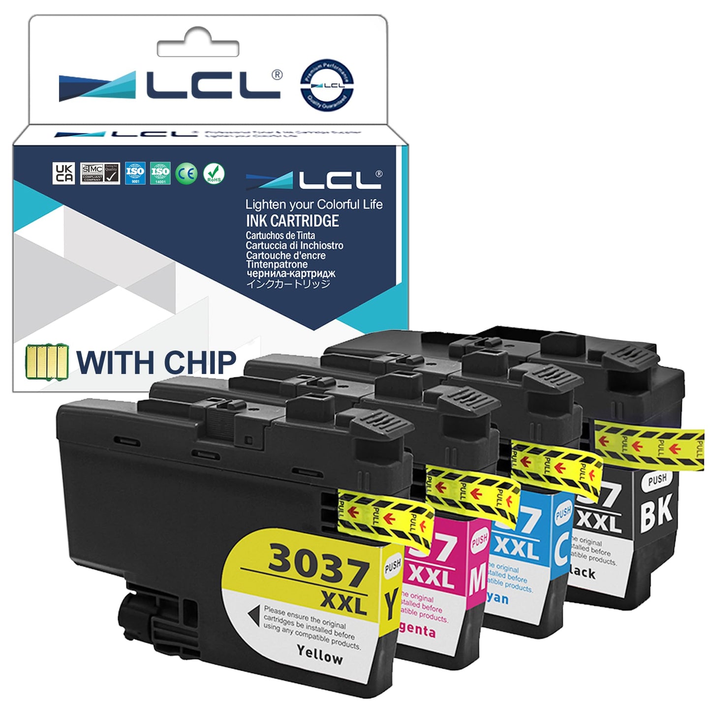 LCL Compatible with LC3037 XXL LC3037XXL LC3037BK LC3037C LC3037M LC3037Y (4-Pack,Black Cyan Magenta Yellow) Pigment Ink Cartridge for MFC-J5845DW MFC-J5845DW XL MFC-J5945DW MFC-J6945DW