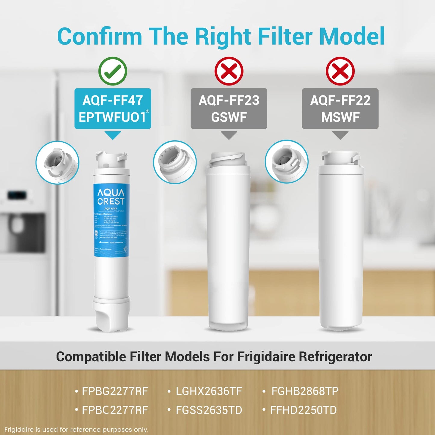 AQUACREST Refrigerator Water Filter Replacement for Frigidaire EPTWFU01® Pure Source Ultra II, FPBC2277RF, FPBG2277RF, FGHB2868TP, FFHD2250TD, FGSC2335TF, 3 Filters (Package May Vary)