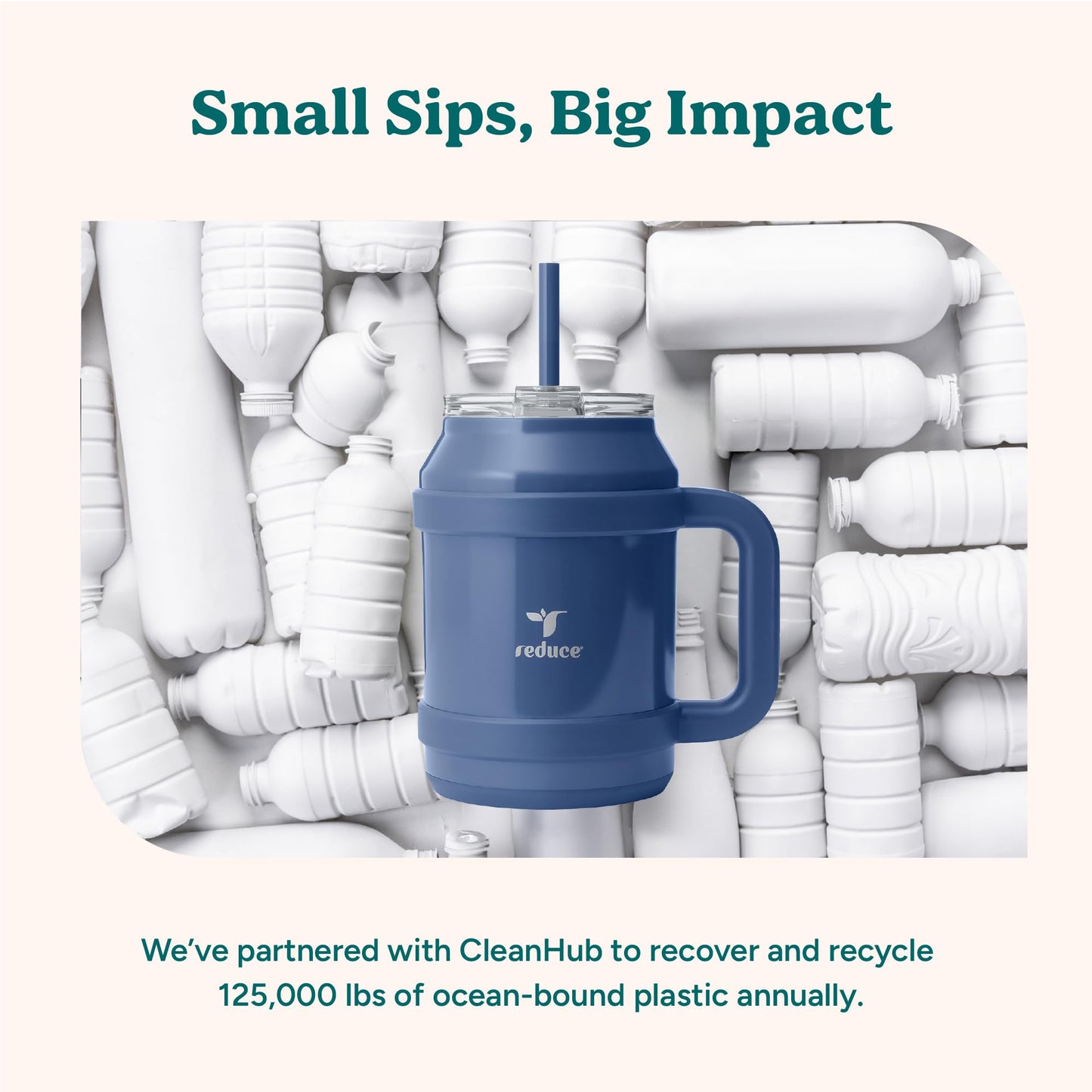 Reduce 50 oz Tumbler with Handle - Vacuum Insulated Stainless Steel Desk Mug with Sip-It-Your-Way Lid and Straw - Keeps Drinks Cold up to 36 Hours - Sweatproof, Dishwasher Safe - OM Phantom