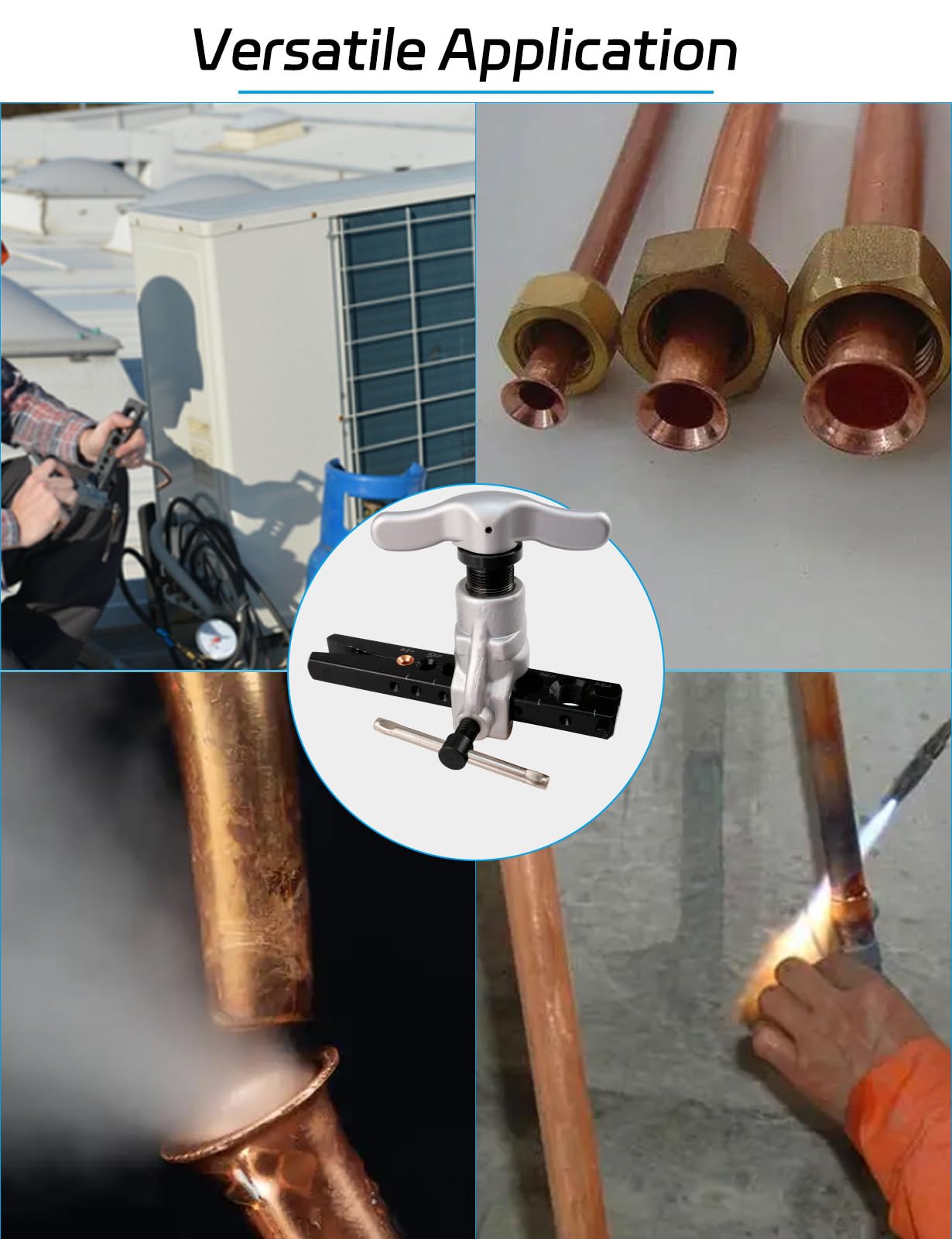 AeKeatDa Flaring Tools Set Tubing Pipe CT-806-A(1/4、5/16、3/8、1/2、5/8、3/4) 45 Degree Angle Eccentric Cone Type Kit Flaring Tool Kit Tubing Refrigeration