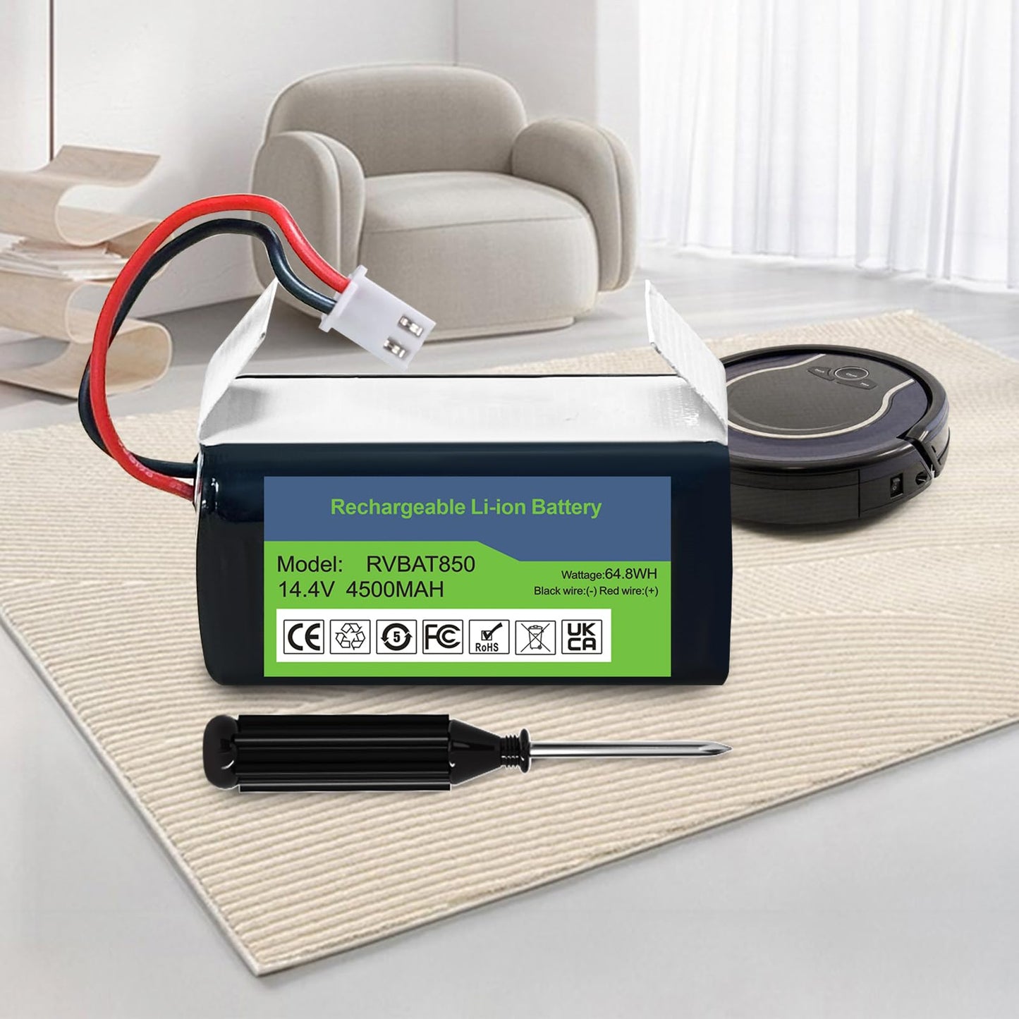 4500mAh Robot Vacuum Battery for Shark ION Series (AV1010AE, RV761-771), IQ/AI Series (RV1000-1101), RV850/RV871 Models