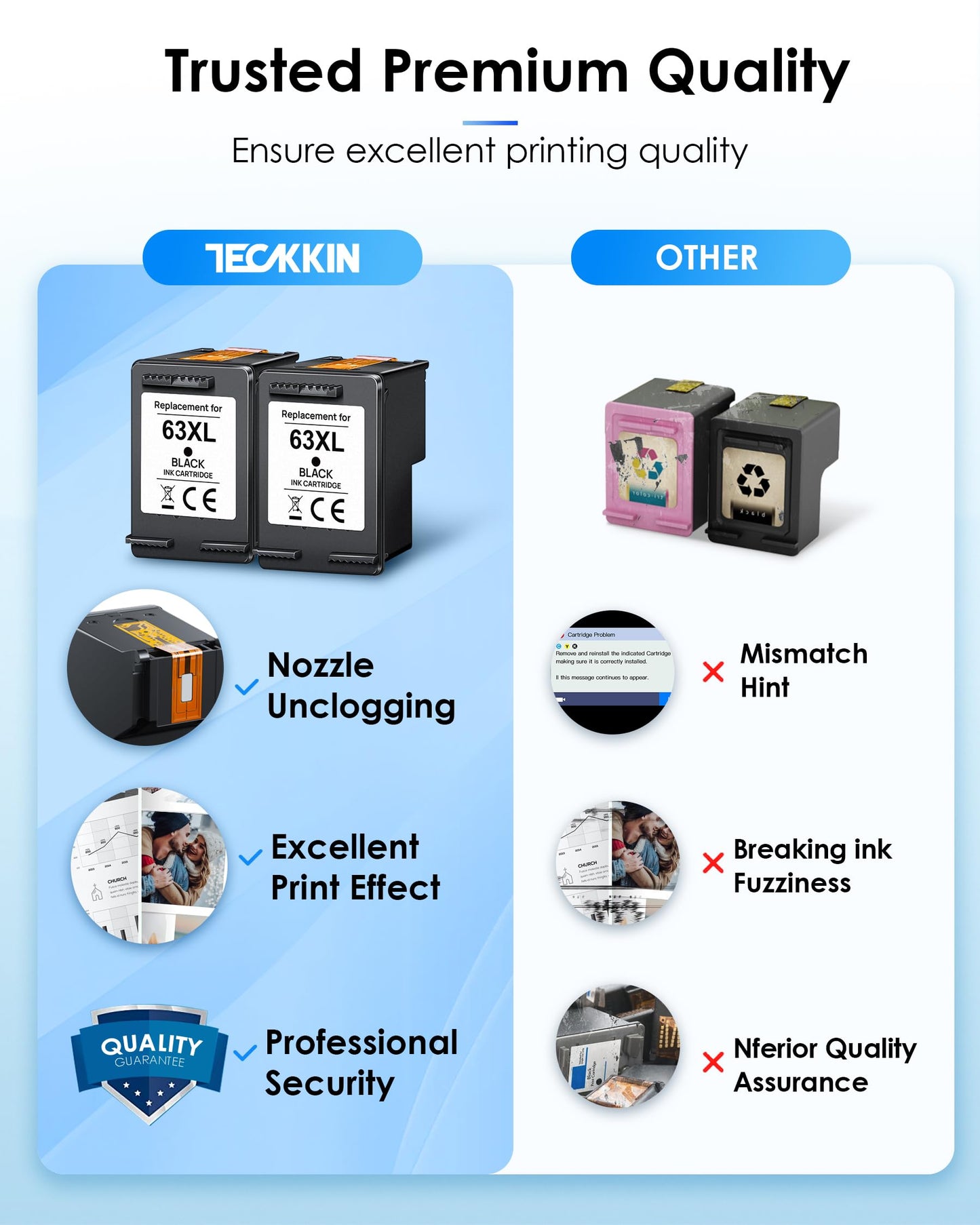 63XL Black High-Yield Ink Cartridge for HP 63 Black Ink Cartridge Replacement for HP Ink 63 Works with HP OfficeJet 3830 4650 5255 5258 Envy 4520 4512 DeskJet 1112 2130 3630 F6U64AN (2 Black Pack)