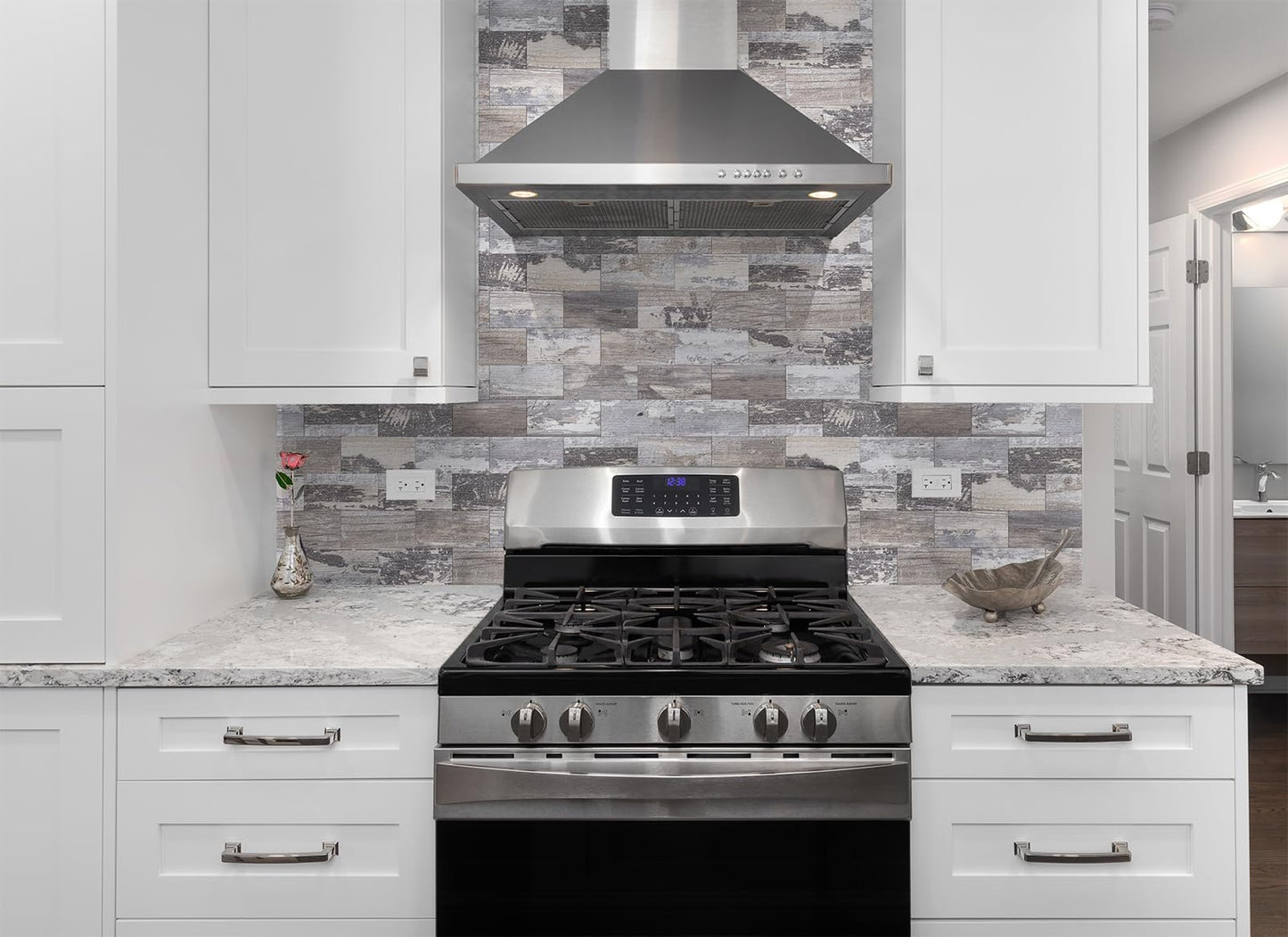 StyloVue 100 Pieces Peel and Stick Backsplash for Kitchen, 3" x 6" PVC Subway Tile Upgraded Distressed Wood Backsplash Stick on Tile Elevate Kitchen, Bathroom, Fireplace,RV