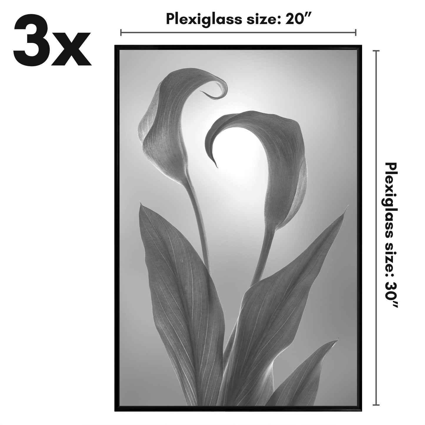 Americanflat 20x30 Poster Frame with Polished Front Cover - Set of 3 - Slide-In Photo Frame with Buildable Molding - Fusion Collection - Picture Frames for Wall Display - Black