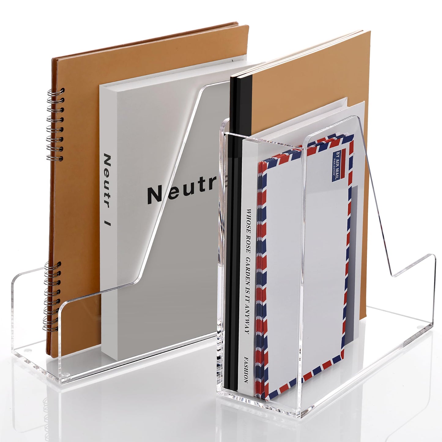 SANRUI 2-Pack Acrylic Magazine File Holder Desk Organizer Magazine Rack, Clear, Vertical File Sorter Holders, 9.45"D x 3.54"W x 10.24"H
