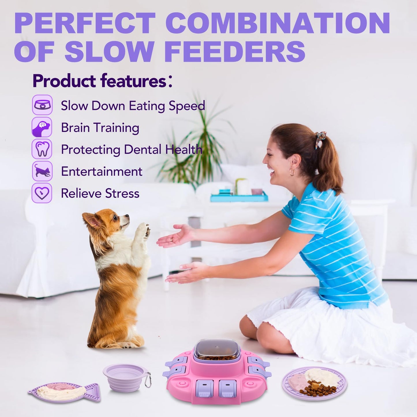 MaryPaw Dog Puzzle Slow Feeder with Treats Dispenser Bowl Design, 2 Levels Interactive IQ Training Toy for All Breeds, Mental Stimulating Entertainment Puzzle for Releasing Energy