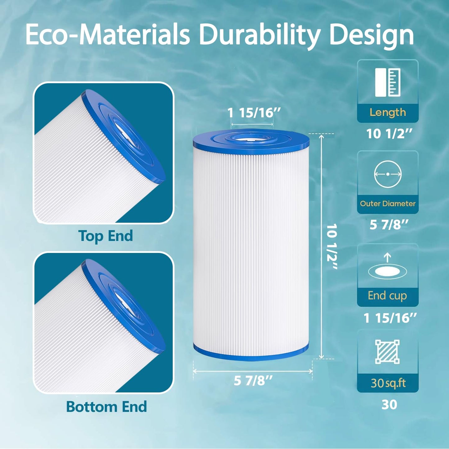71825 Replaces Hot Springs Spa Filters, Compatible with Watkins 31489, Unicel C-6430, PWK30, Filbur FC-3915, P/N0969601, 73178, 73250, 30 sq.ft.Pleated Fabric Filter Media 5 Pack