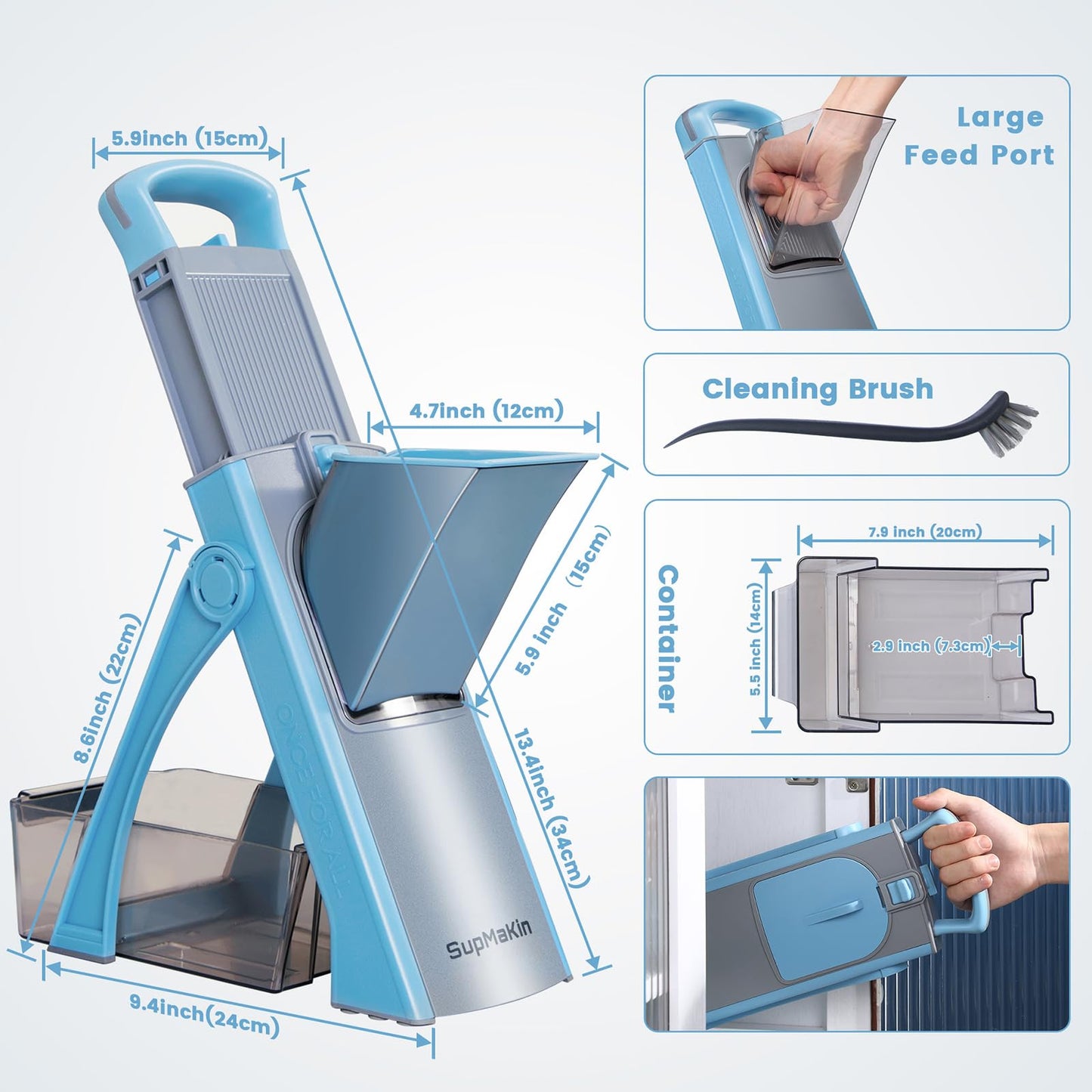 SupMaKin Upgrade Safe Mandoline Slicer Plus, Adjustable Vegetable Chopper Potato Slicer Onion Chopper, French Fries Cutter, Veggie Salad Chopper Kitchen Chopping Artifact (LightBlue)