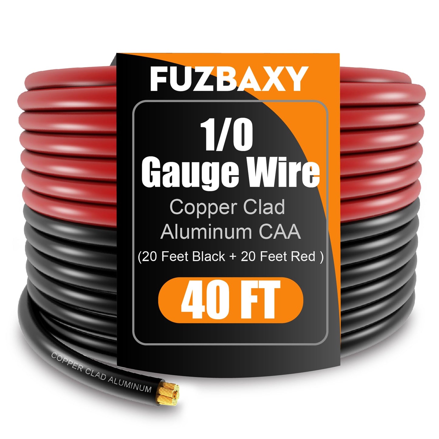 AWG 1/0 Gauge Wire (20 Feet Black+20 Feet Red) Copper Clad Aluminum CCA - Primary Automotive Wire Power/Ground, Lugs Terminal Connectors,20PCS Heat Shrink Tubing