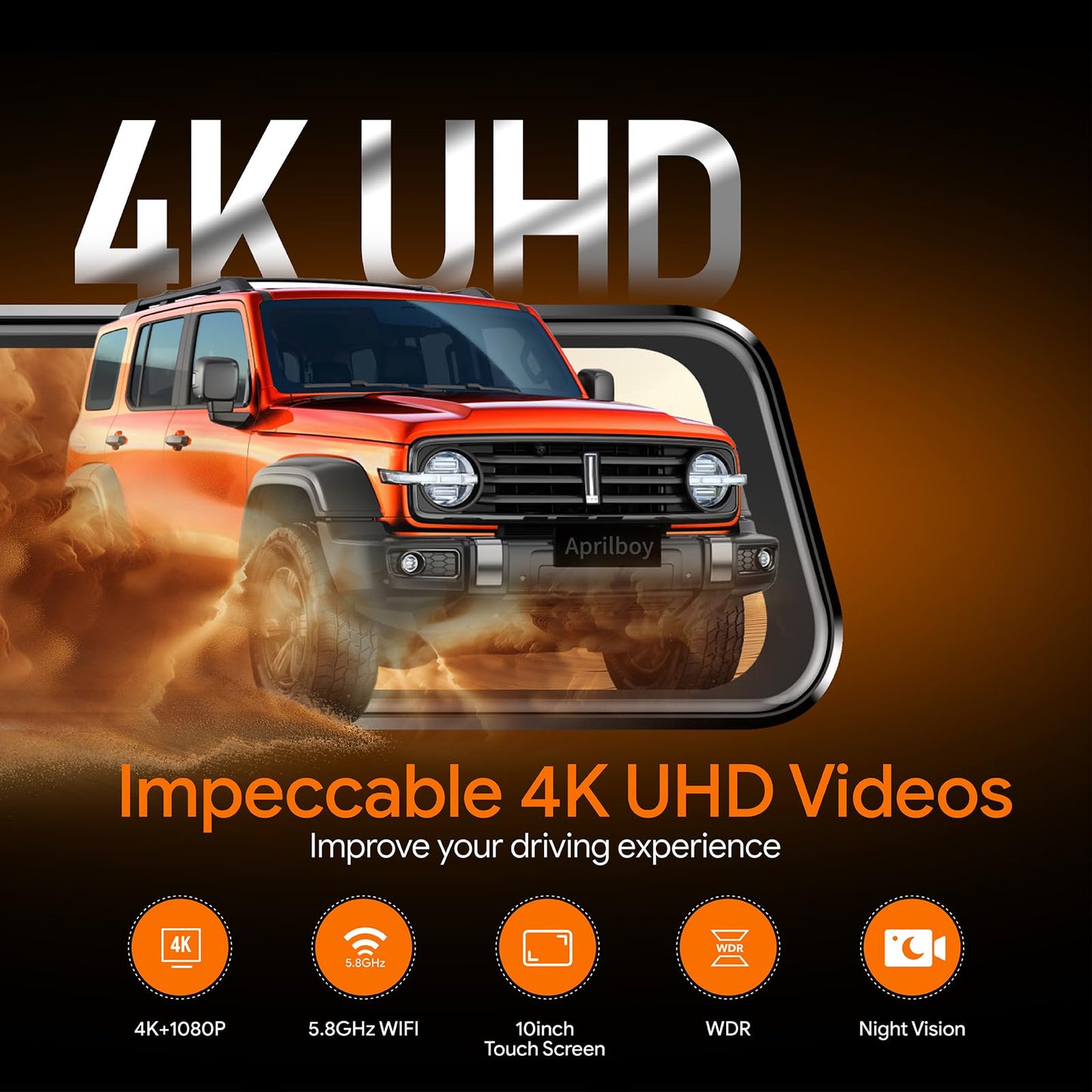 3 Channel Mirror Dash Camera for Cars, 10" Triple Rear View Mirror with 4K/3K Front, 1080P Inside and Rear with WiFi, G-Sensor, Night Vision, Reverse Assist, Parking Monitoring