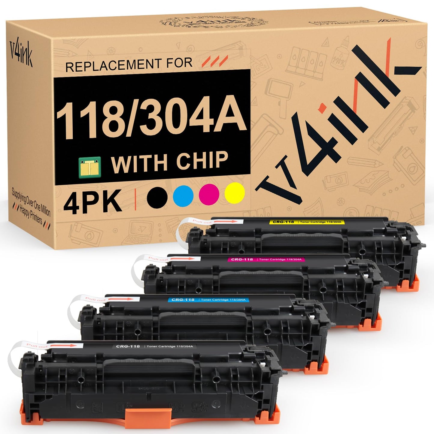 v4ink Remanufactured Toners_Cartridges Replacement for Canon 118 crg-118 CRG118 HP 304A Toner for Canon ImageClass MF726Cdw MF8350CDN MF8580Cdw MF8380Cdw LBP7660Cdn CP2025N Black Cyan Magenta Yellow