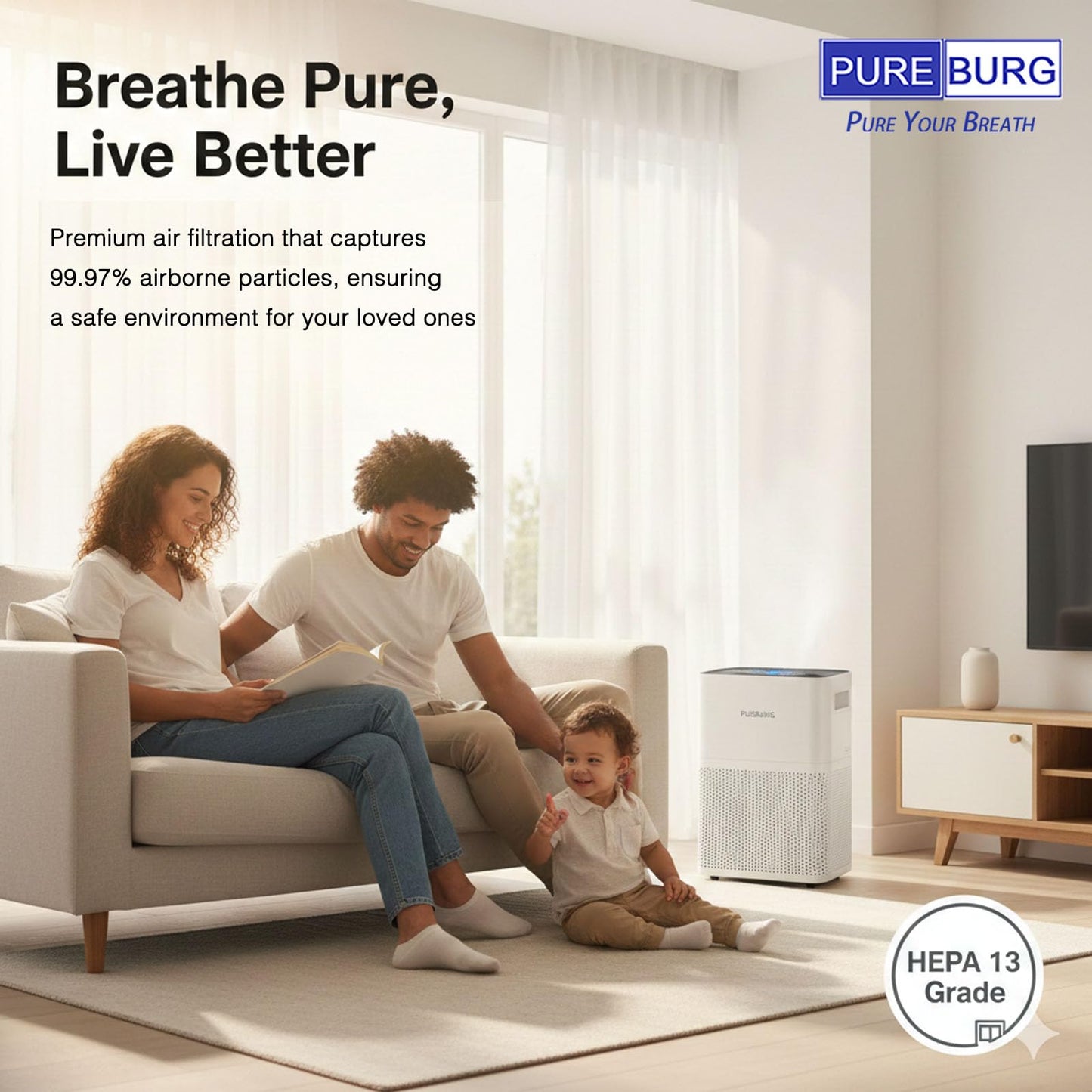 PUREBURG Replacement Filter Compatible with Bissell MYair + & MYair HUB Air Purifiers Model 2905A 3179A Parts 3389, H13 True HEPA and Activated Carbon Multi-Layer Filtration, Pack of 2