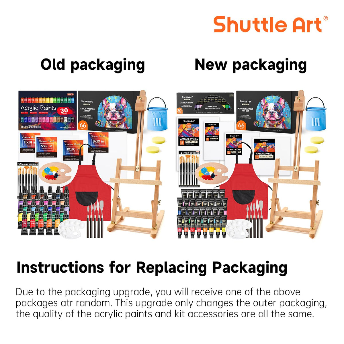 Shuttle Art 66 Pack Acrylic Paint Set, Acrylic Painting Set with 30 Colors Acrylic Paint, Wooden Easel, Painting Canvas, Paint Brushes, Palettes, Art Painting Supplies for Kids Adults Beginner Artists