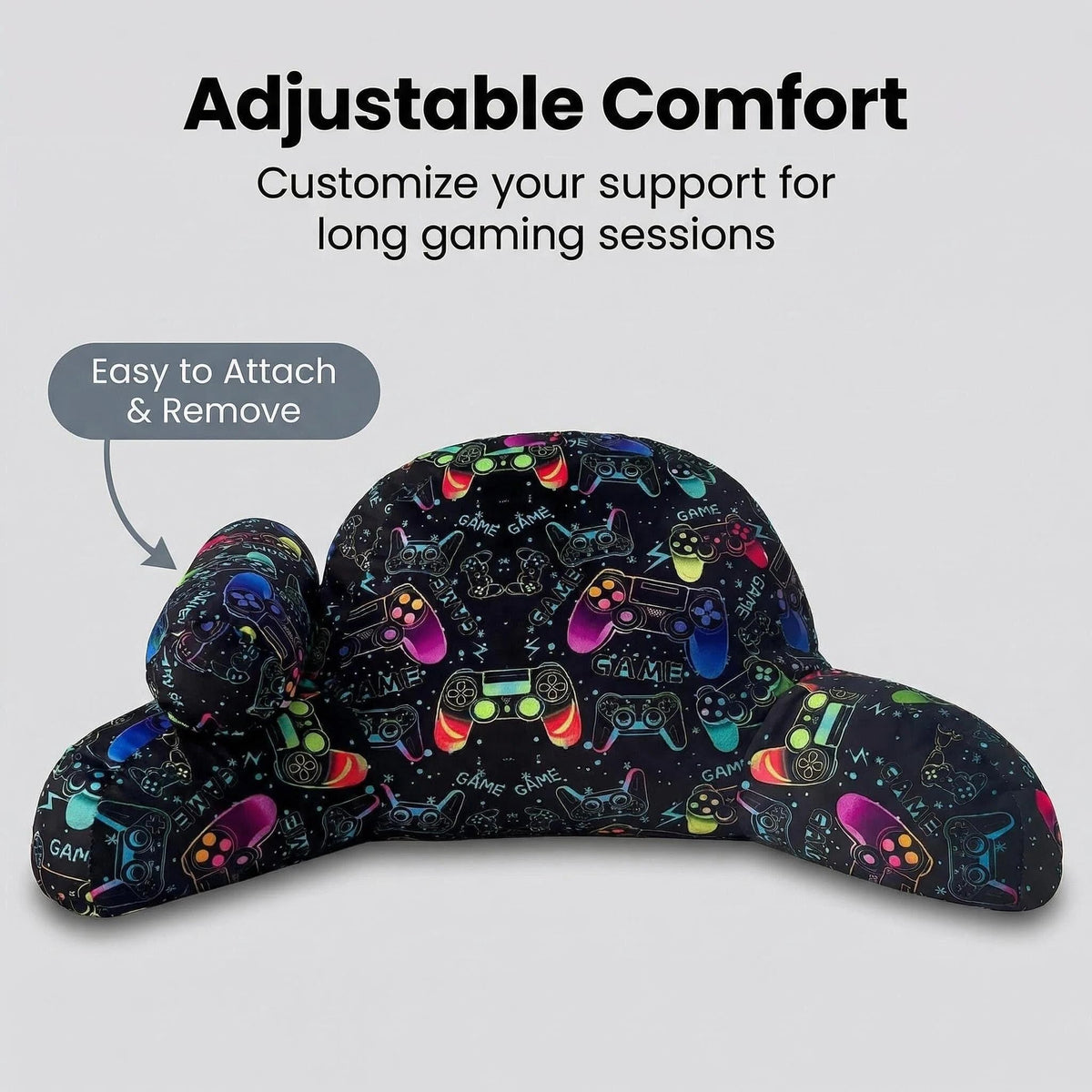 Reading Pillow with Gamepad Prints Large Backrest with Arms for Adult Kids Back Pillow for Bed & Couch Sitting Up with Arms & Washable Cover (Gamepad)