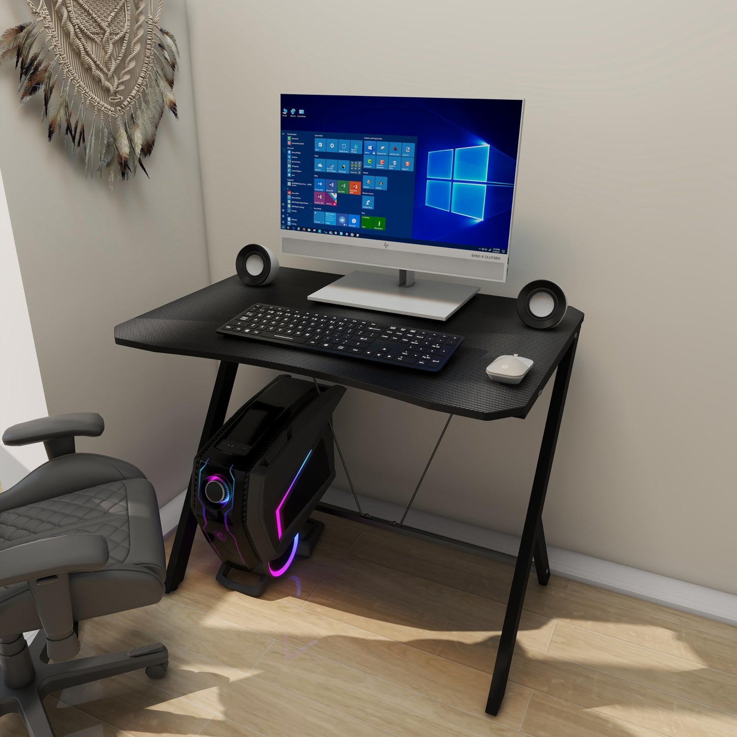 DEILALY 35In Carbon Fiber Small Gaming Desk W90CM Small Computer Table Gamer Desk Office Home Study Work Station Bureau Pupitre PC Table Steel Legs Dormitory Apartment Corner Desk