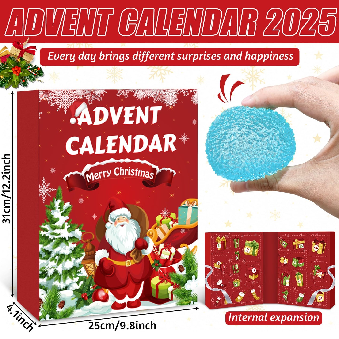 Advent Calendar 2025, 24 Days of Christmas Countdown Calendar for 24 Kawaii Squishies Toys, Surprises Sensory Fidget Toys for Kids & Adult, Christmas Party Favors Gift