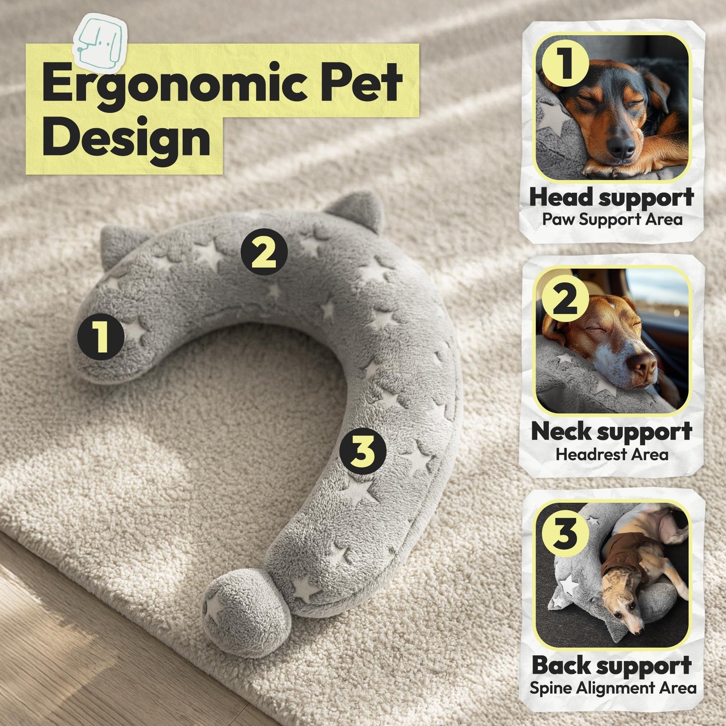 Calming Glow in The Dark Dog Pillow - Soft Question Mark Shape for Dogs, Kids, Adults - Washable, Cozy Body Pillow Bed (M Gray)