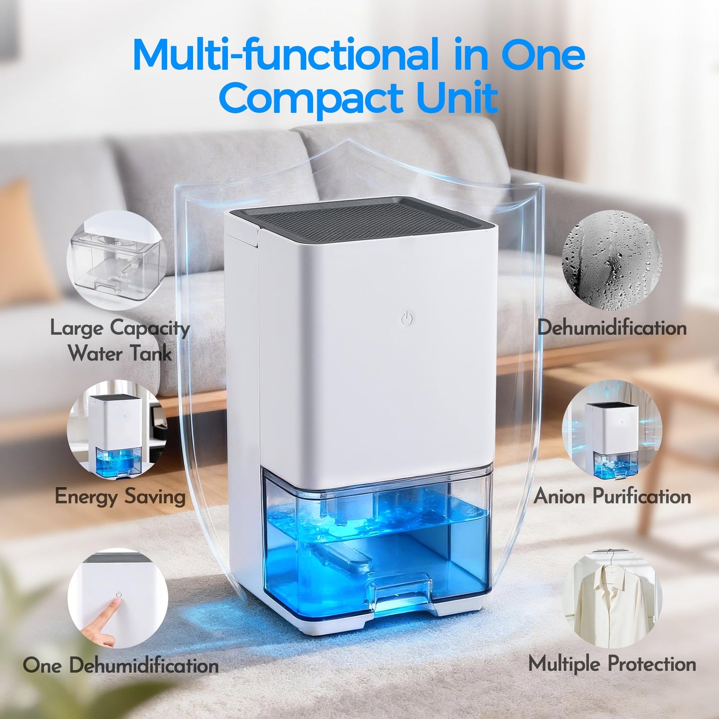 Home Dehumidifier, 40W Low Energy Dehumidifier with 1.2L Water Tank, Auto Shut-Off & Humidity Sensor, Quiet Dehumidifier for Bedroom, Basement, Bathroom (Up to 323 sq.ft)
