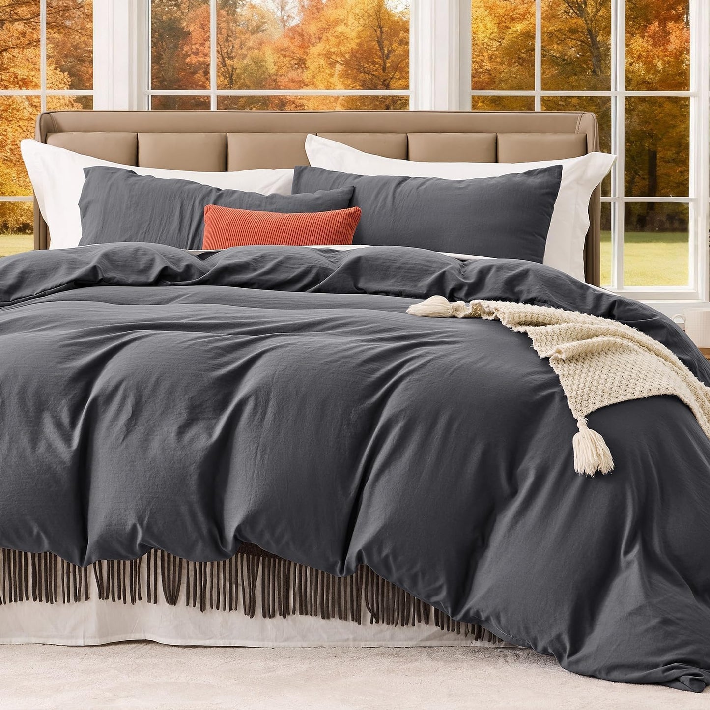 SASTTIE Duvet Cover King, 3-Piece Prewashed Ultra Soft King Bedding Set - Features Zipper Closure and Corner Ties, Includes 1 Duvet Cover 104x90 Inch & 2 Pillowcases, No Comforter, Dark Grey