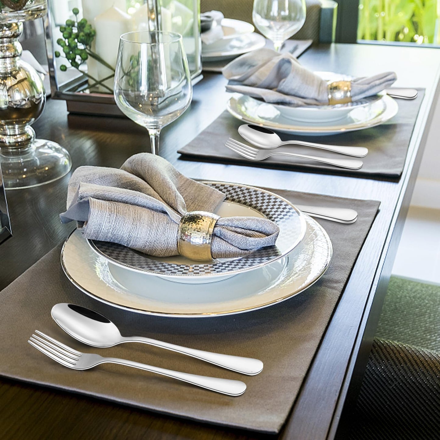 40 Piece Silverware Set, Wildone Stainless Steel Flatware Utensils Service for 8, Include Knives/Forks/Spoons, Mirror Polished, Dishwasher Safe