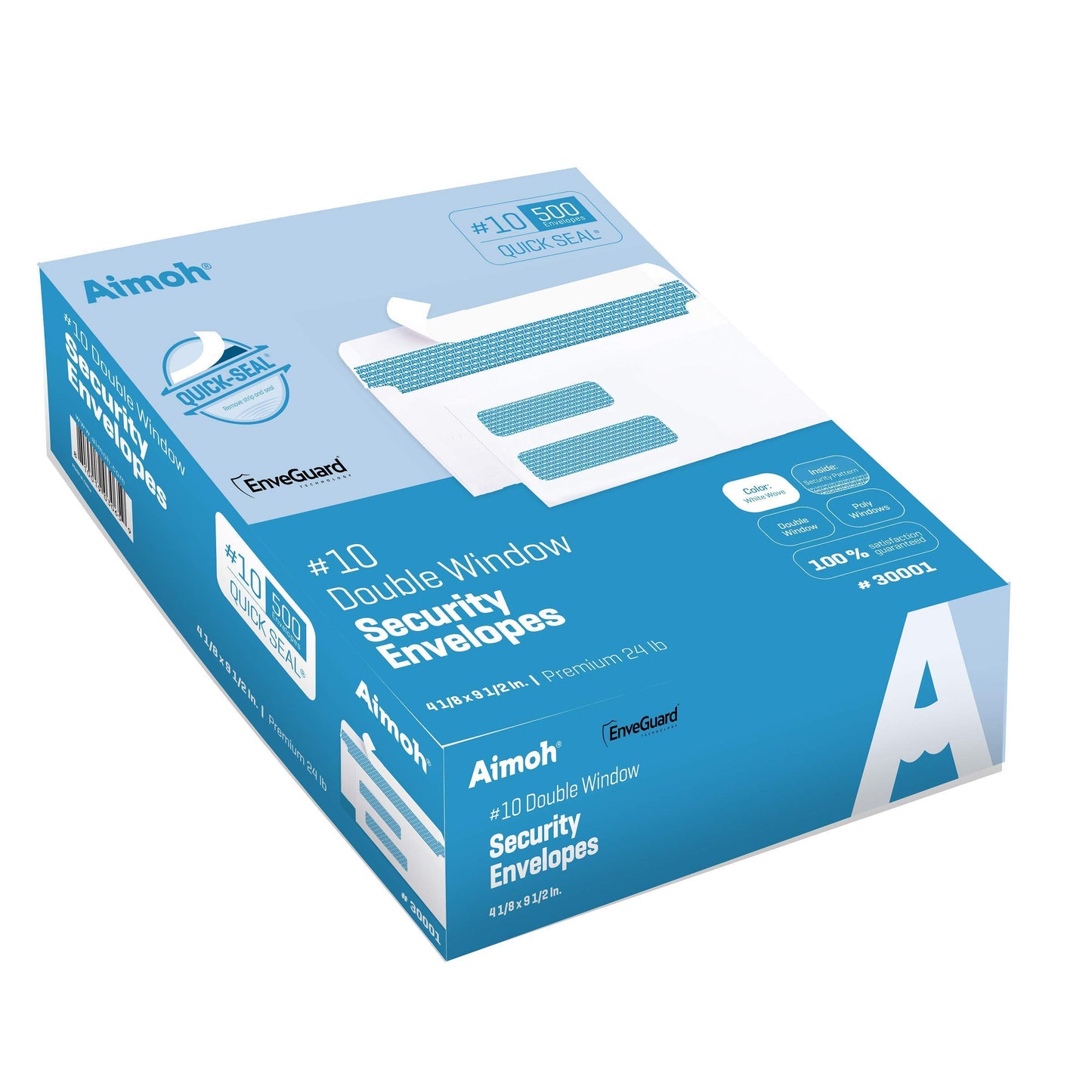 Aimoh 500 Count #10 Double Window Self Seal Security Envelopes - for Invoices, Statements & Business Mailings, Security Tinted - EnveGuard, Size 4-1/8 x 9-1/2 -White -24 LB(30001)