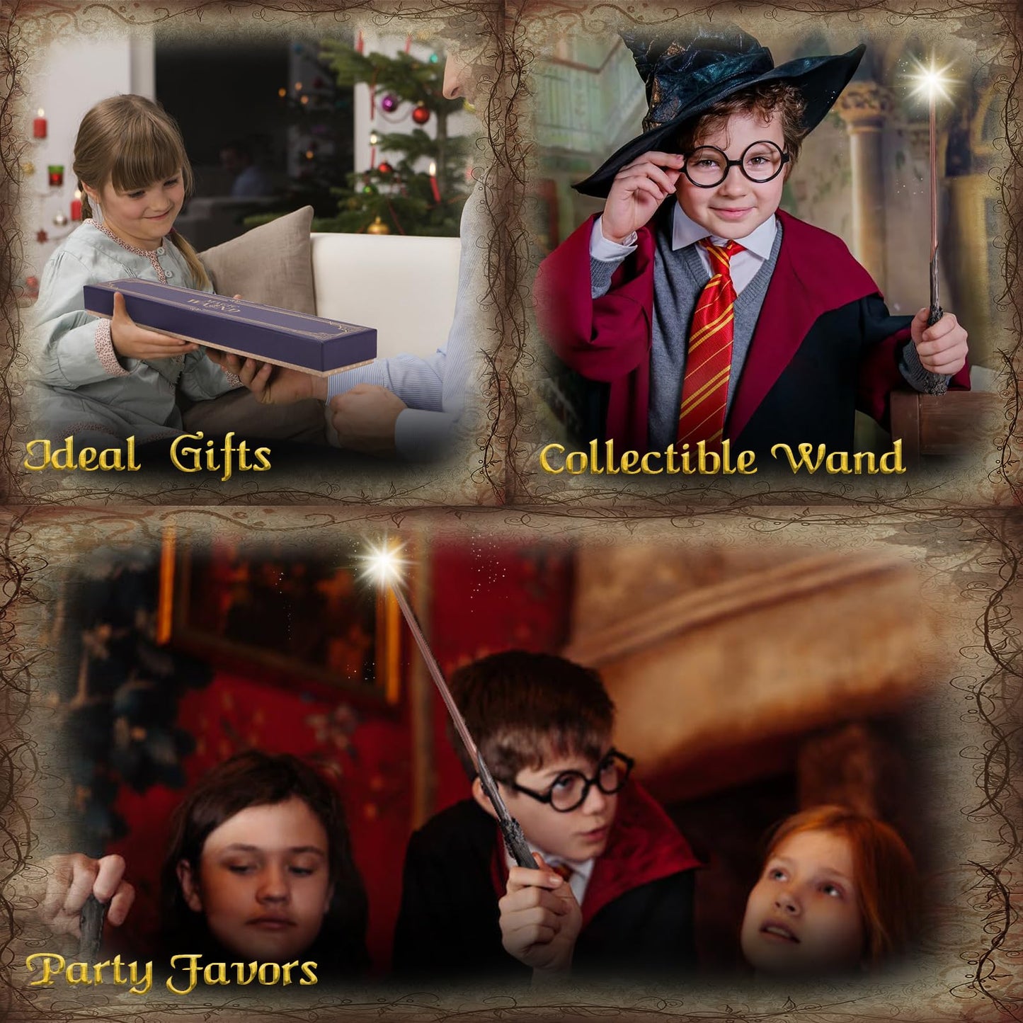 EnrichFun Light Up Wizard Magic Wand Rechargeable Illuminating Witch Wands for Kids Collection Cosplay Halloween, with Acrylic Stand, (Brave)