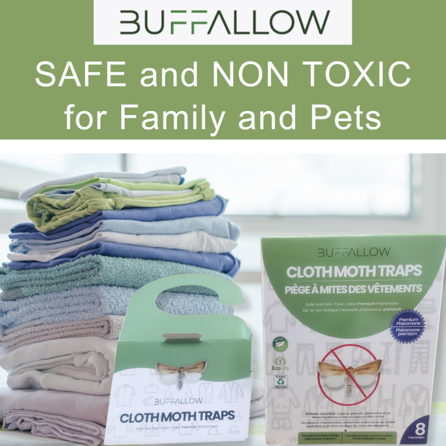 8 Pack Clothes Moth Traps | Child and Pet Safe | Protect Clothes, Sweaters, Wool, Carpet | Adhesive Traps for Fabric Moths