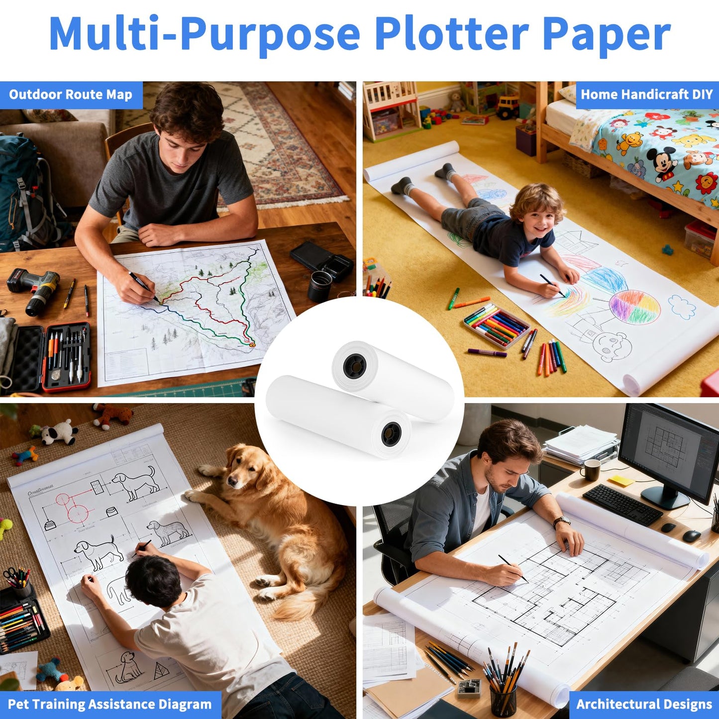 Jayard Wide Format Paper 24" x 150' CAD Paper Rolls - 2 Rolls Per Carton - Plotter Paper for CAD Printing on Wide Format Ink Jet Printers