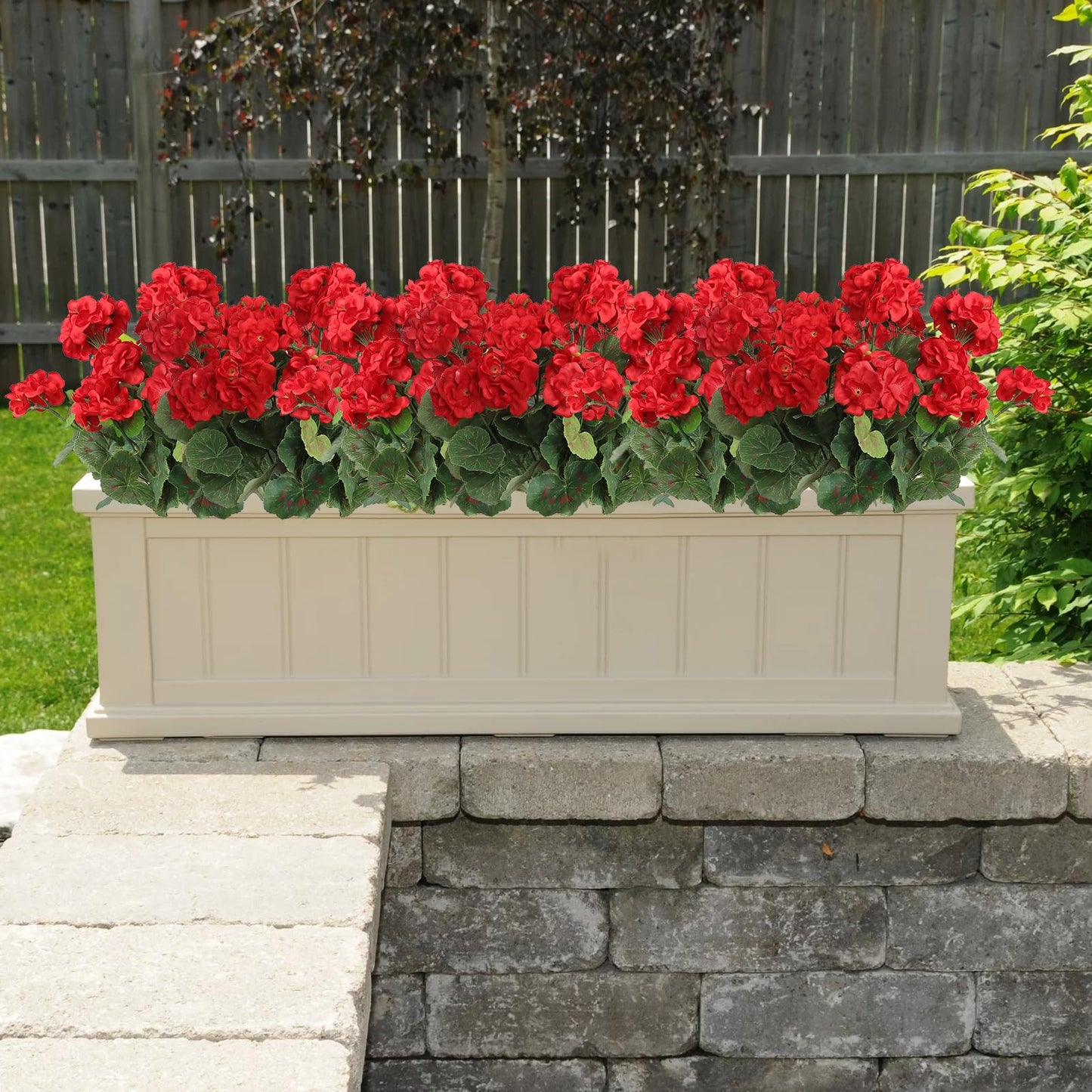 Dremisland 6 Pack Artificial Geranium Flowers for Outdoors Red Geranium Silk Flowers Outdoor UV Resistant Garden Plants Bush Faux Flowers for Home Wedding Table Centerpieces Decor