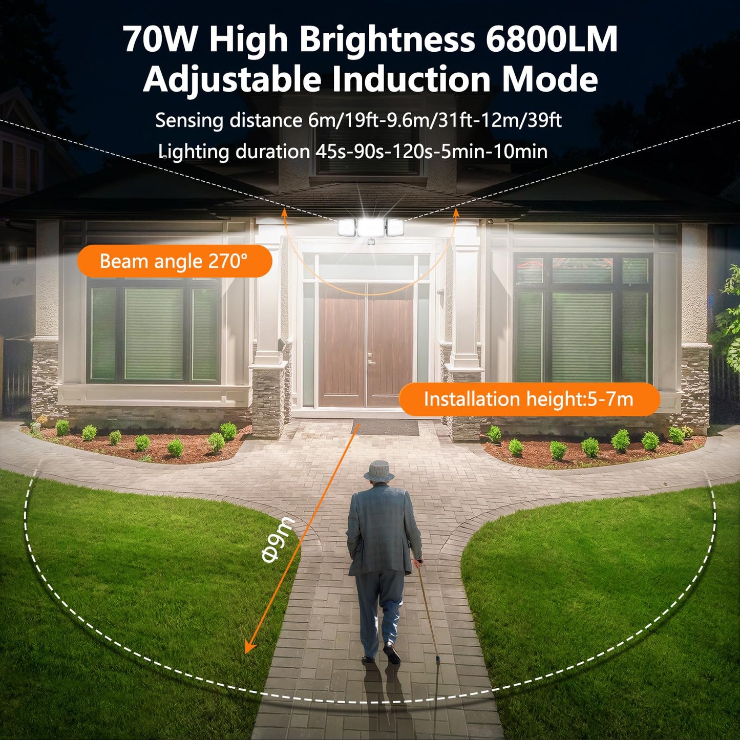 MEIHUA 70W LED Security Lights Motion Sensor Light Outdoor, 6800LM 6500K Daylight Outdoor Flood Lights with Remote Control, IP66 Waterproof Wall Mount Security Light for Garage Porch Backyard