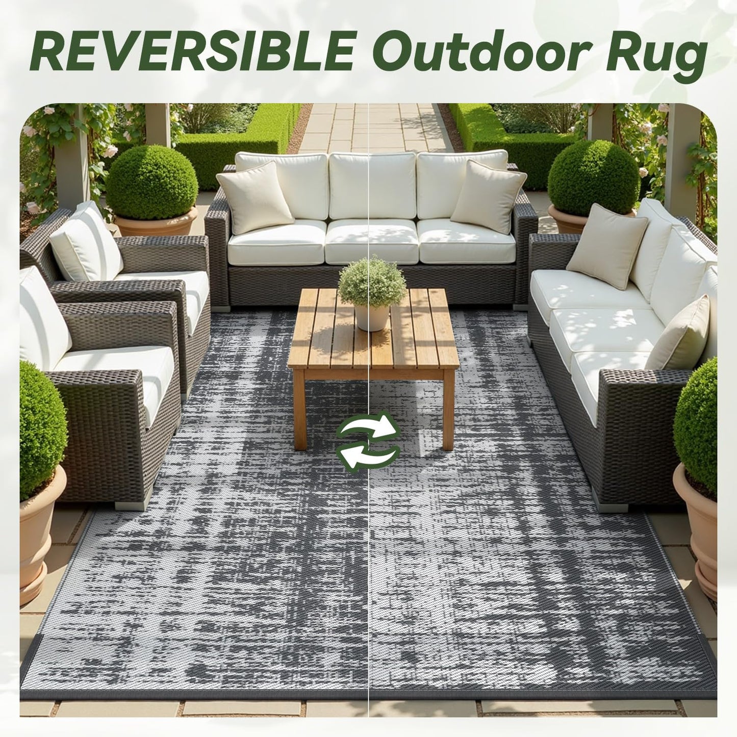 COCOER-Outdoor Rug-Patio Rug 5x8 ft Outdoor Carpet Camping Rugs Reversible Mat Modern Plastic Straw Rugs for RV Camper Balcony Backyard Picnic Deck Fashion Dark Grey