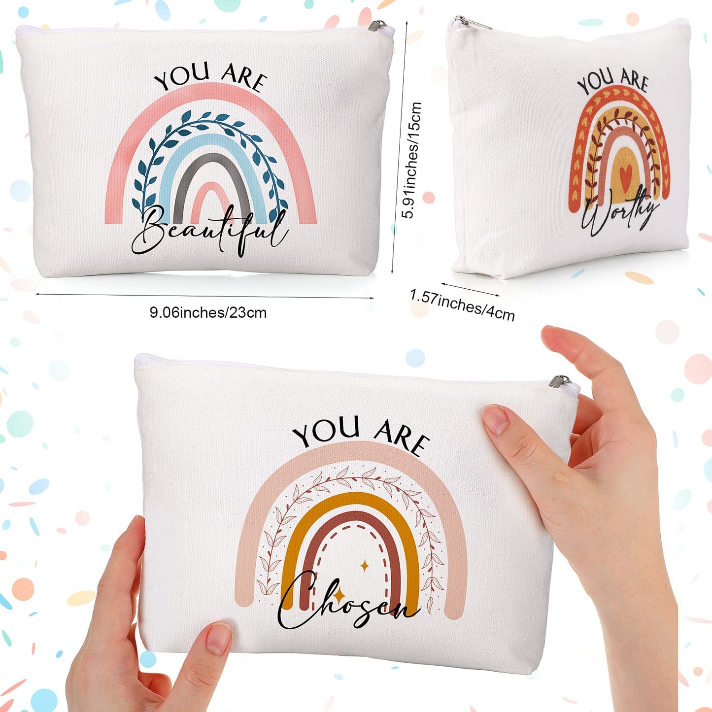 Coume 40 Pcs Rainbow Canvas Makeup Bags Bulk Inspirational Quotes Cosmetic Bag Pouches with Zipper Christmas Appreciation Gifts for Women Staff Coworker Teacher Nurses Birthday