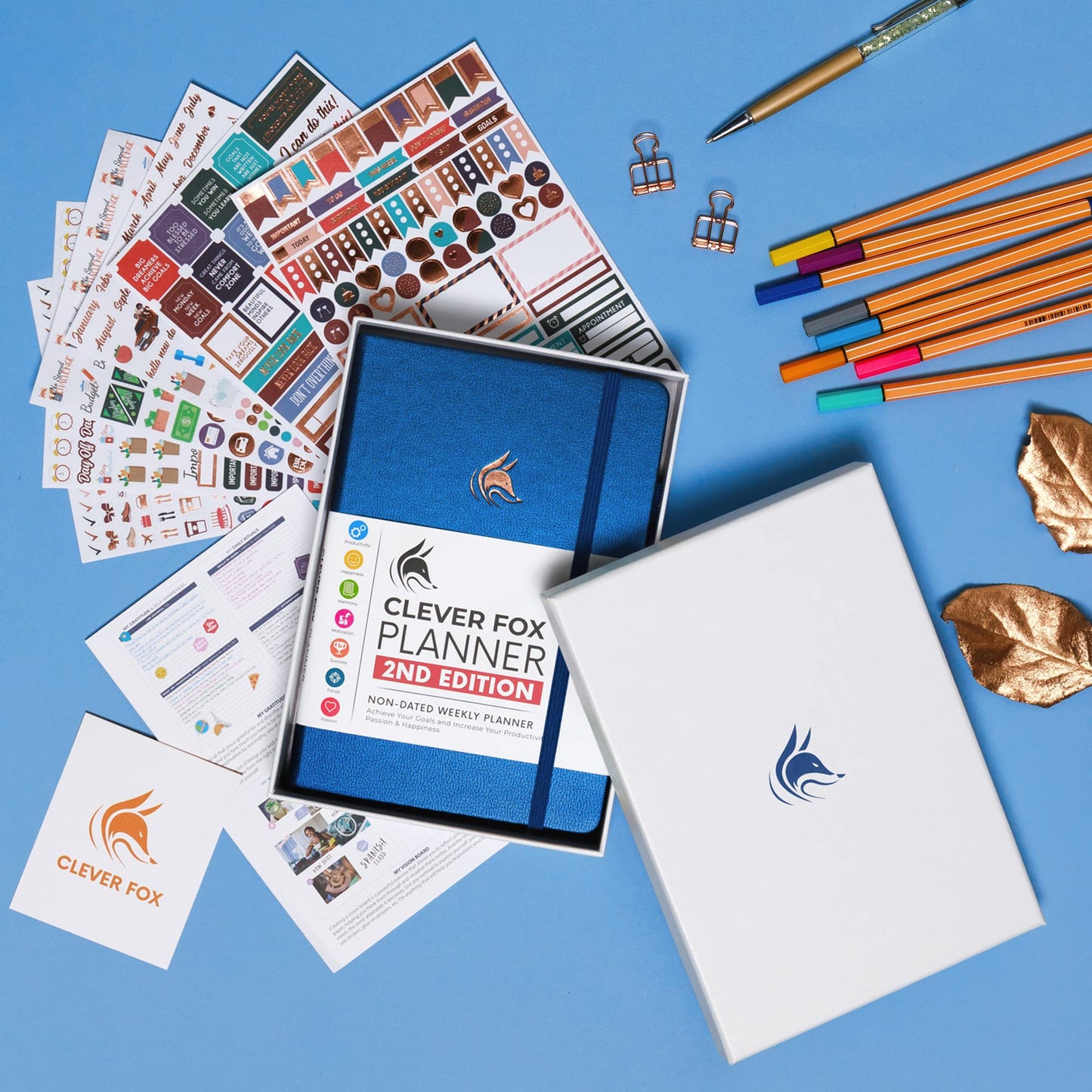 Clever Fox Planner 2nd Edition – Colorful Weekly & Monthly Goal Setting Planner, Habit Trackers, Time Management and Productivity Organizer, Gratitude Journal, Undated, A5, Lasts 1 Year – Mystic Blue