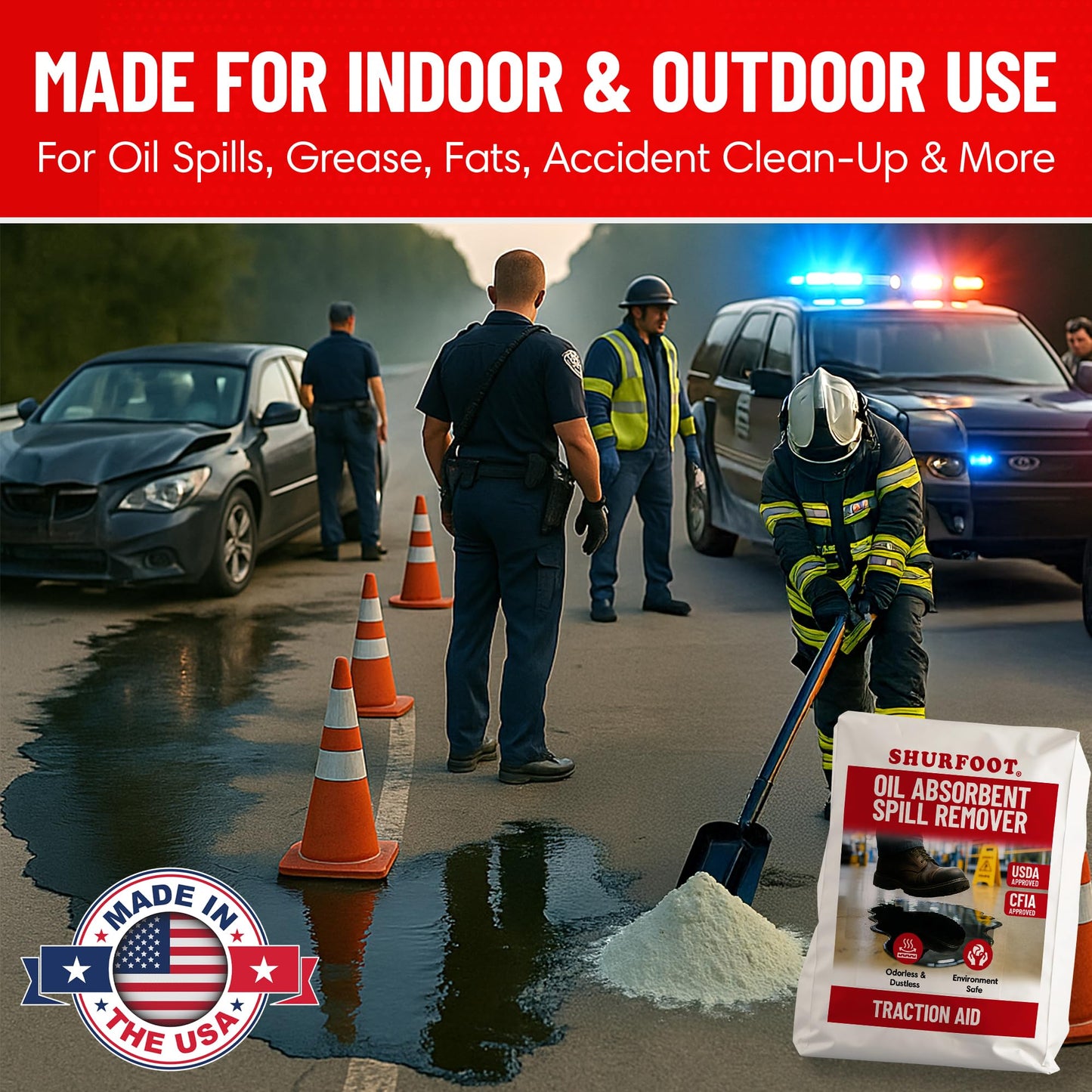 Shurfoot 3lb Non-Slip Oil Absorbent – High-Traction, Vapor-Suppressing Spill Control for Ice, Water & Oils – USDA Approved Floor Dry Absorbent – Odorless, Dustles, Fire-Safe – Ideal for Industrial