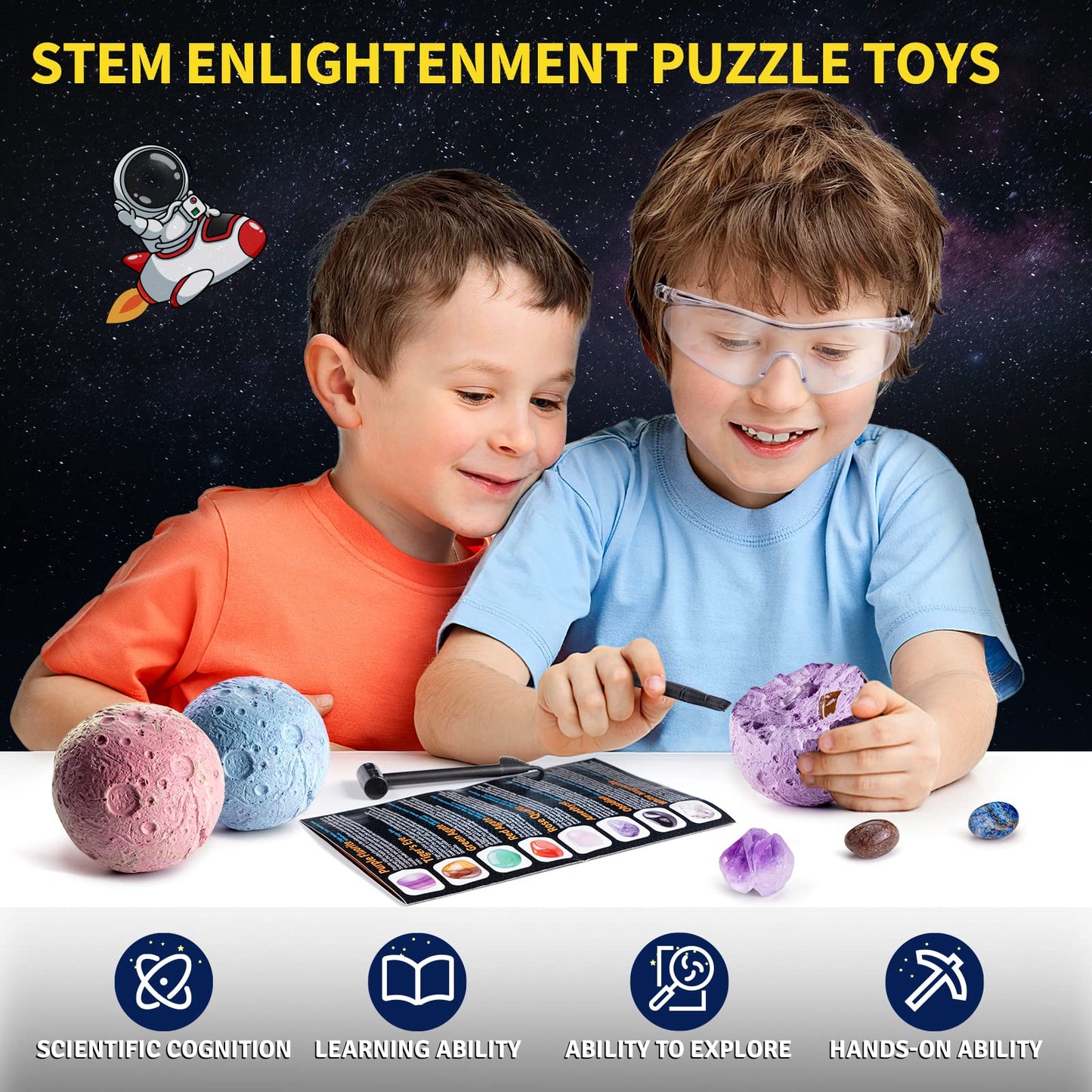 Gemstones Dig Kit, Solar System Science Kit for Kids, Excavate 15 Real Gems, STEM Educational Space Toys Moon Planet Collection Kit, Archaeology Geology Science Projects Gift for Boys & Girls Age 6+