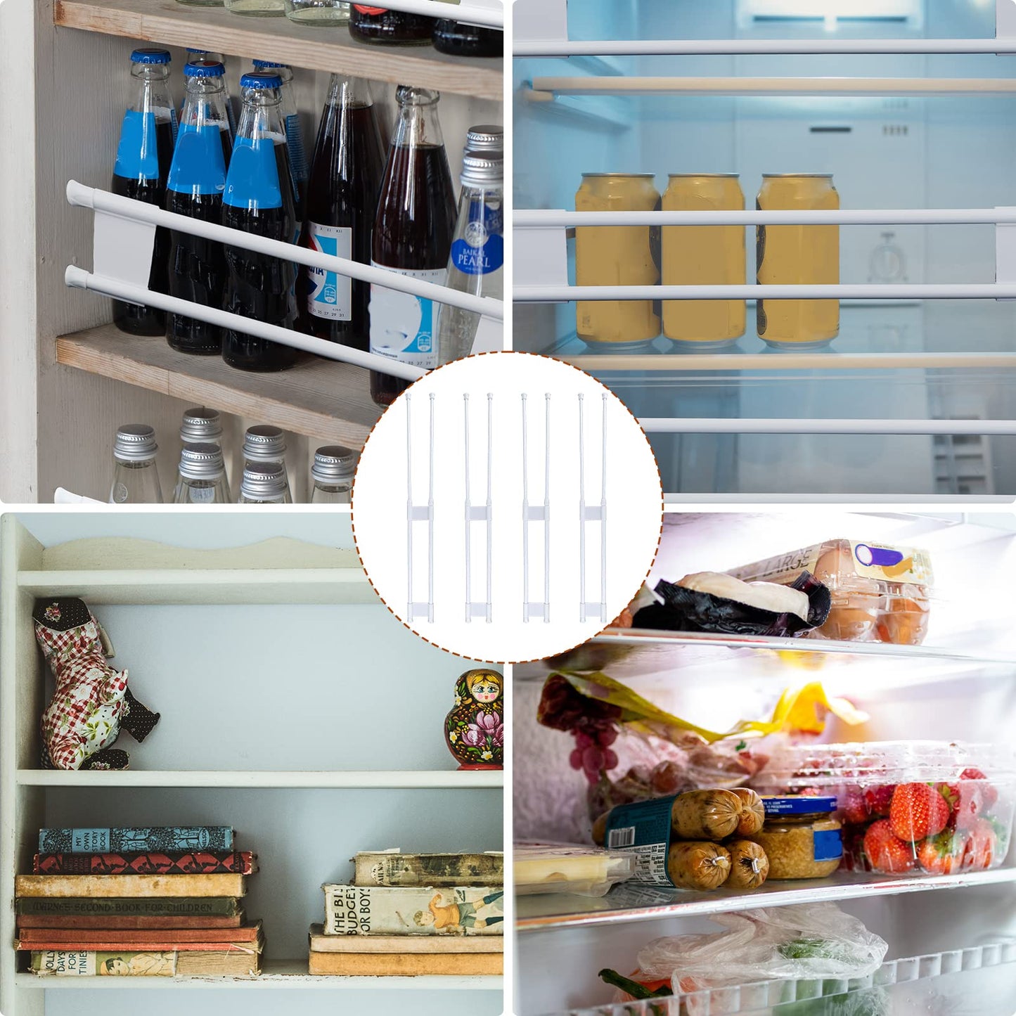 4pcs Rv Refrigerator Bars, Adjustable Rv Fridge Tension Bars Extendable to 15.8-27.6in Metal Rv Fridge Bars for Holding Food Drinks Rv Refrigerator Accessories
