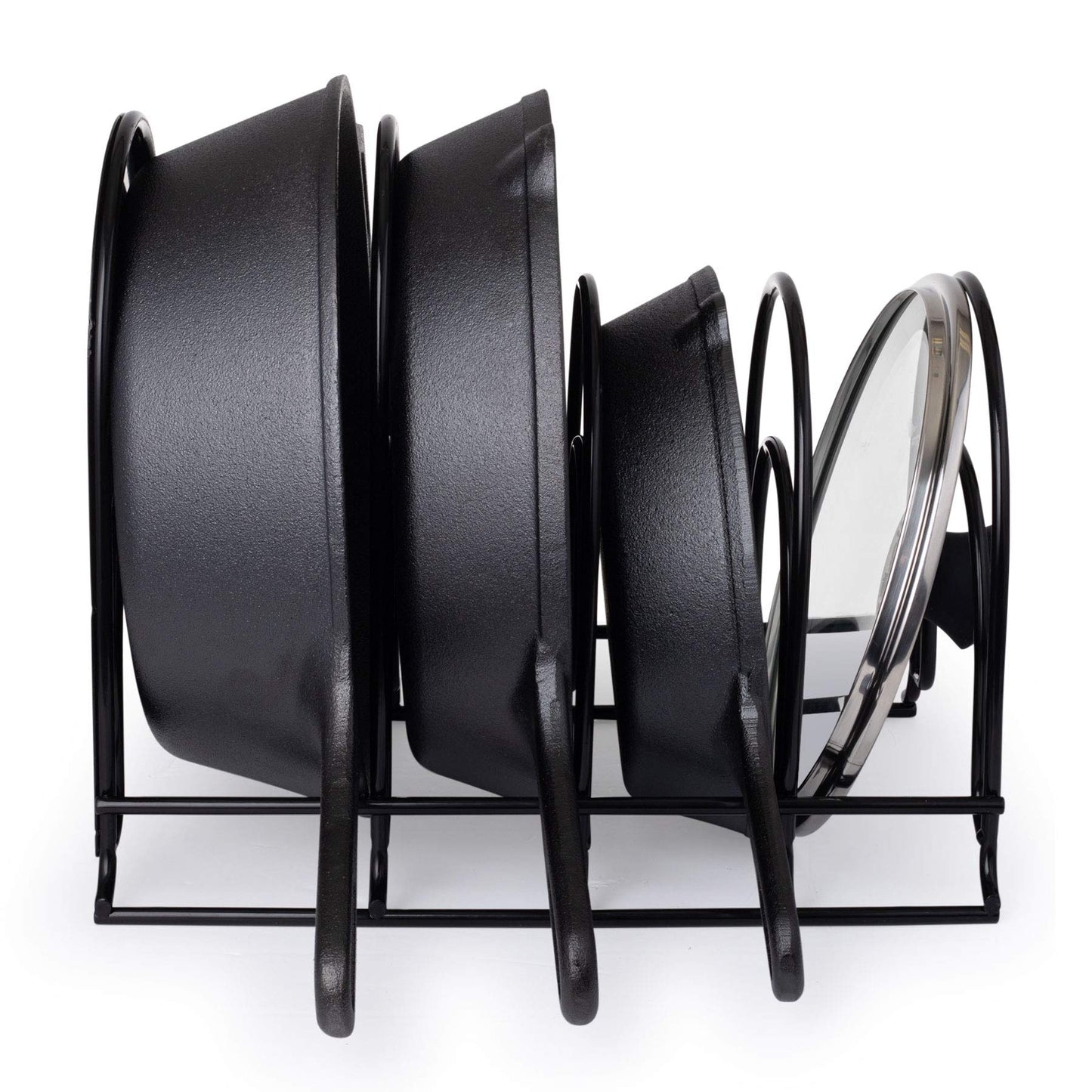 Heavy Duty Pan Organizer, 5 Tier Rack - Holds up to 50 LB - For Cast Iron Skillets, Griddles, Pots - Durable Steel Construction - Space Saving Kitchen Storage - No Assembly Required - Black 12.2-Inch