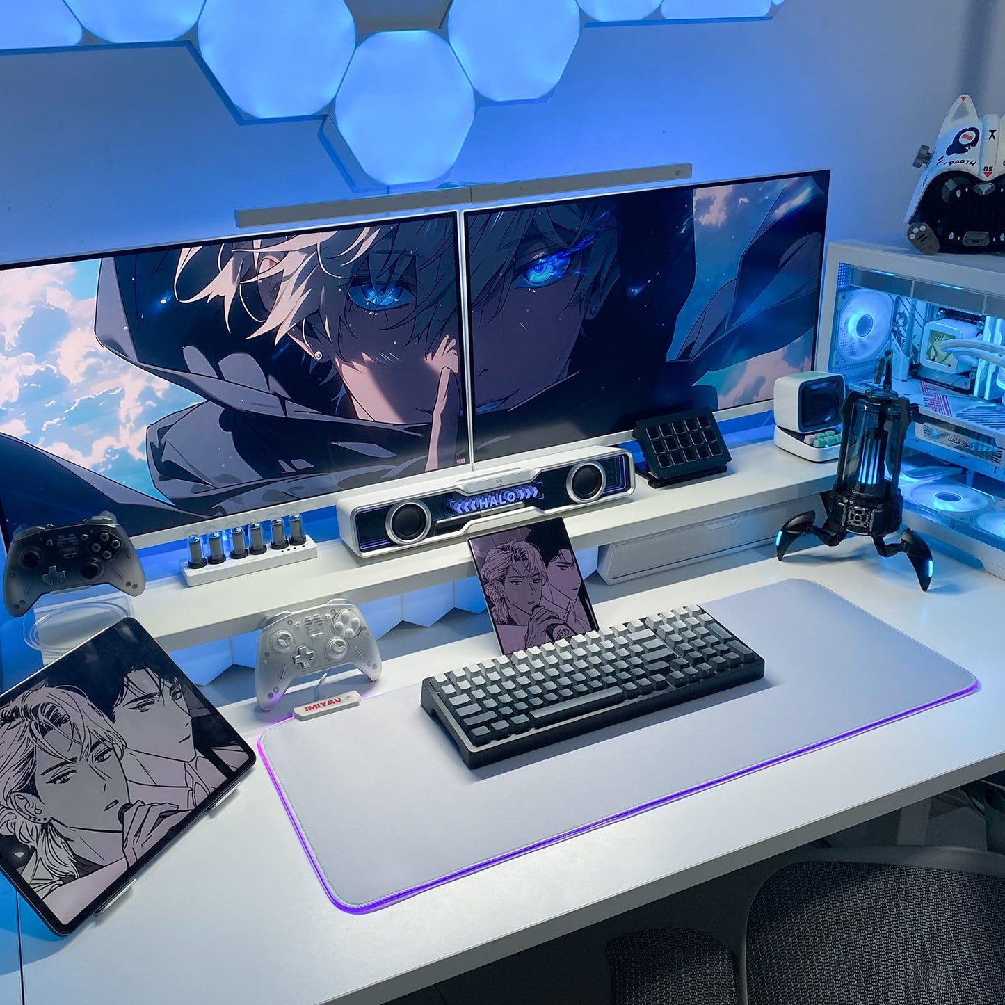 JMIYAV White Gaming Mouse Pad RGB Mousepad Non-Slip Rubber Base Extra Large Cool XL XXL Computer Desk Pad Gaming Accessories LED Light Up Extended Big Mouse Pad for Gamer 31.5x12In CW1