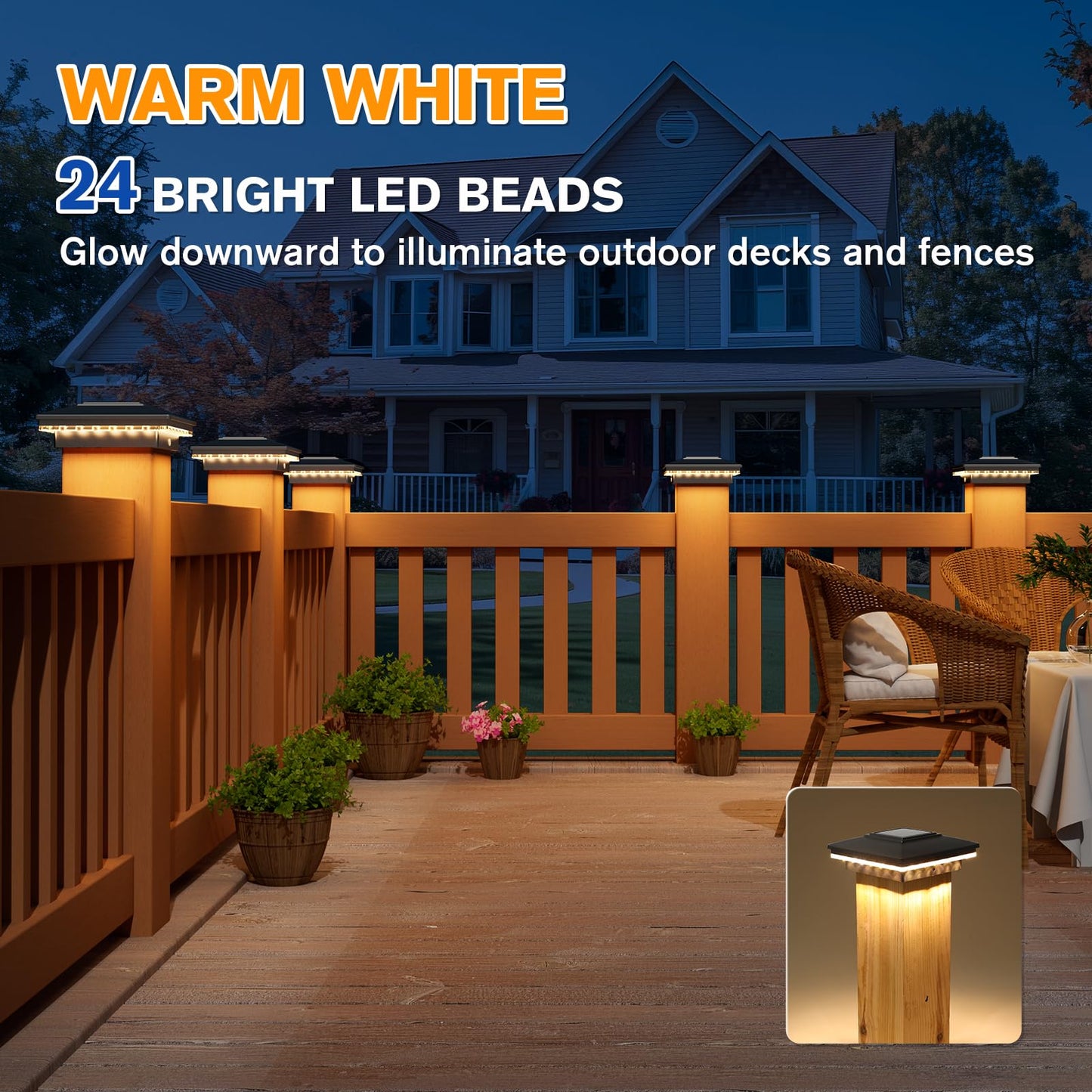 APONUO Solar Post Cap Lights,Fence Post Solar Lights,Warm White Solar Post Lights Outdoor Waterproof Garden Patio Yard Lights for Fence Deck 4x4,Auto On/Off,Easy to Instal,Black 6 Pack