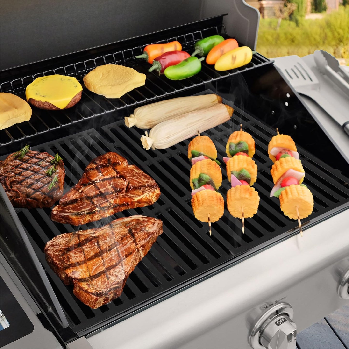 Hiorucet 19.5" Cooking Grids Replacement for Weber Genesis 300 Series, Genesis E310/E320/E330/S310/S320/S330, Heavy Duty Cast Iron Grill Grate for Weber Parts 7524, 3 Burner BBQ Grills, 2-Pack
