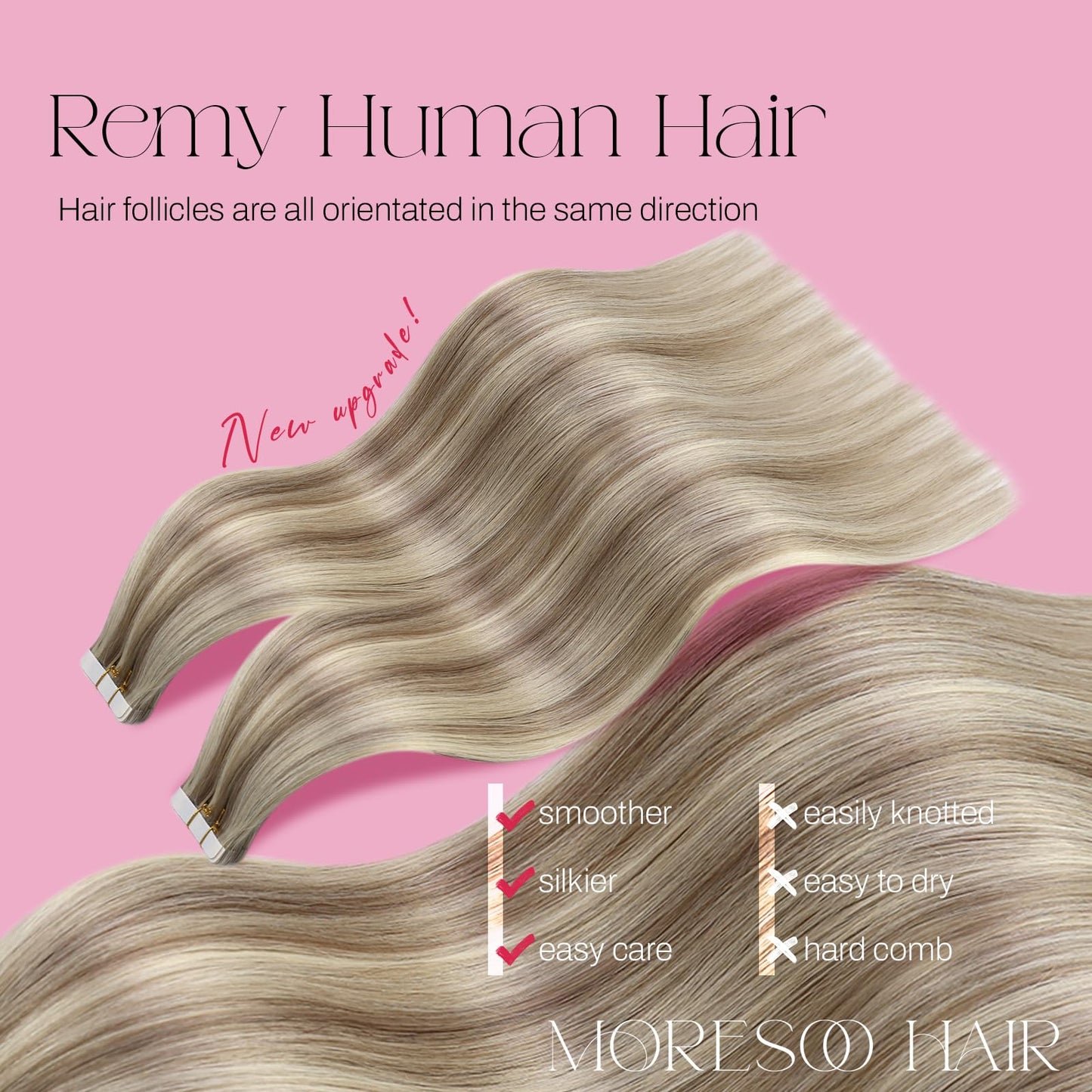 Moresoo Blonde Human Hair Tape in Extensions 20 Inch Light Brown with Blonde Highlights Tape in Hair Extensions Human Hair Skin Weft Tape on Hair Extensions Blonde 20 Pcs 50 Grams