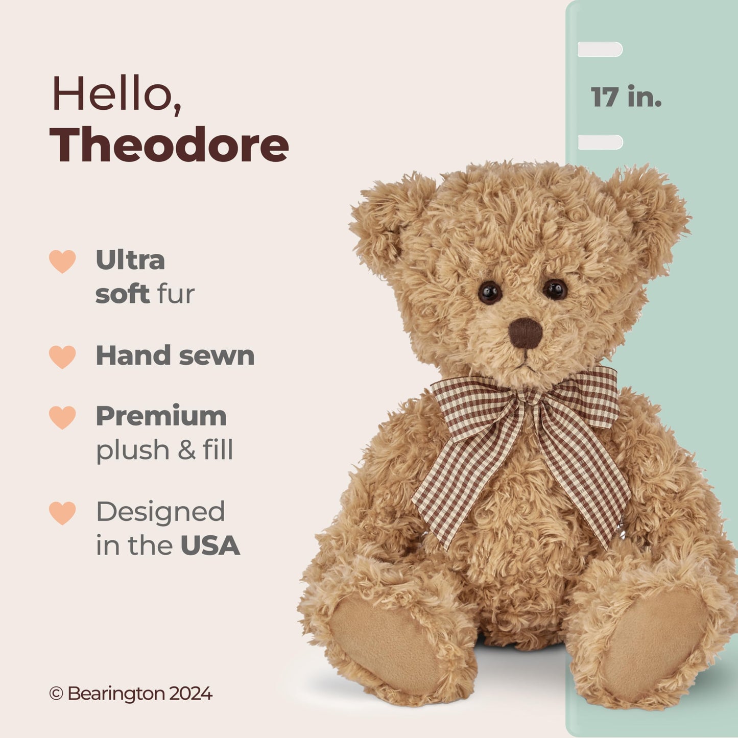 Bearington Theodore Brown Plush Stuffed Animal Teddy Bear, 17 inches