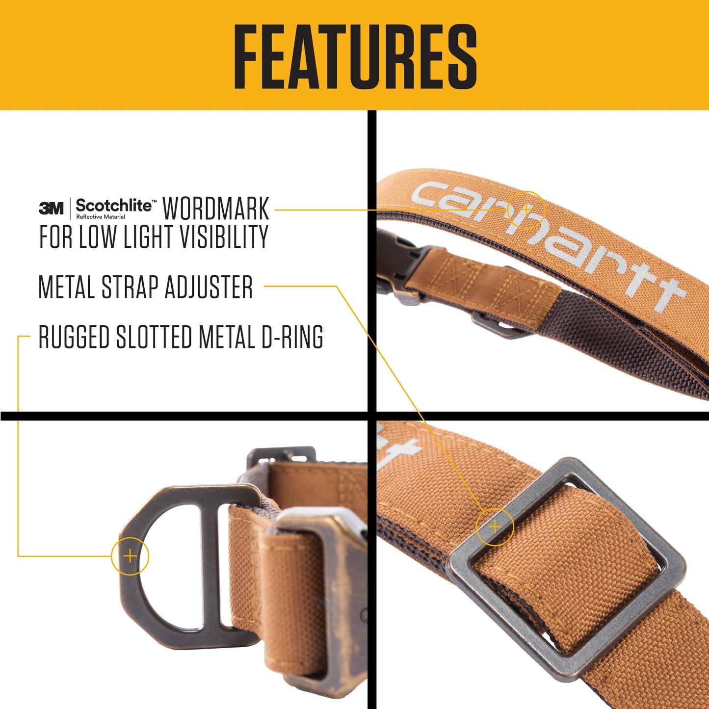 Carhartt Field Dog Collar, Fully Adjustable, Durable 600-Denier Fabric W/Reflective Wordmark for Visibility, Oak Leaf, Large