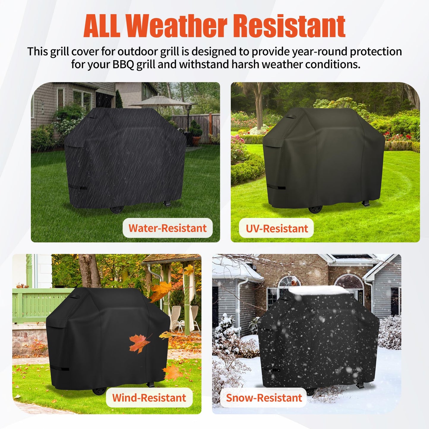 iCOVER Grill Cover 55in, 600D Heavy Duty with Mesh Air Vent, Waterproof Barbecue Gas Smoker Cover, UV and Fade Resistant, Fits Weber Char-Broil Nexgrill Brinkmann and More