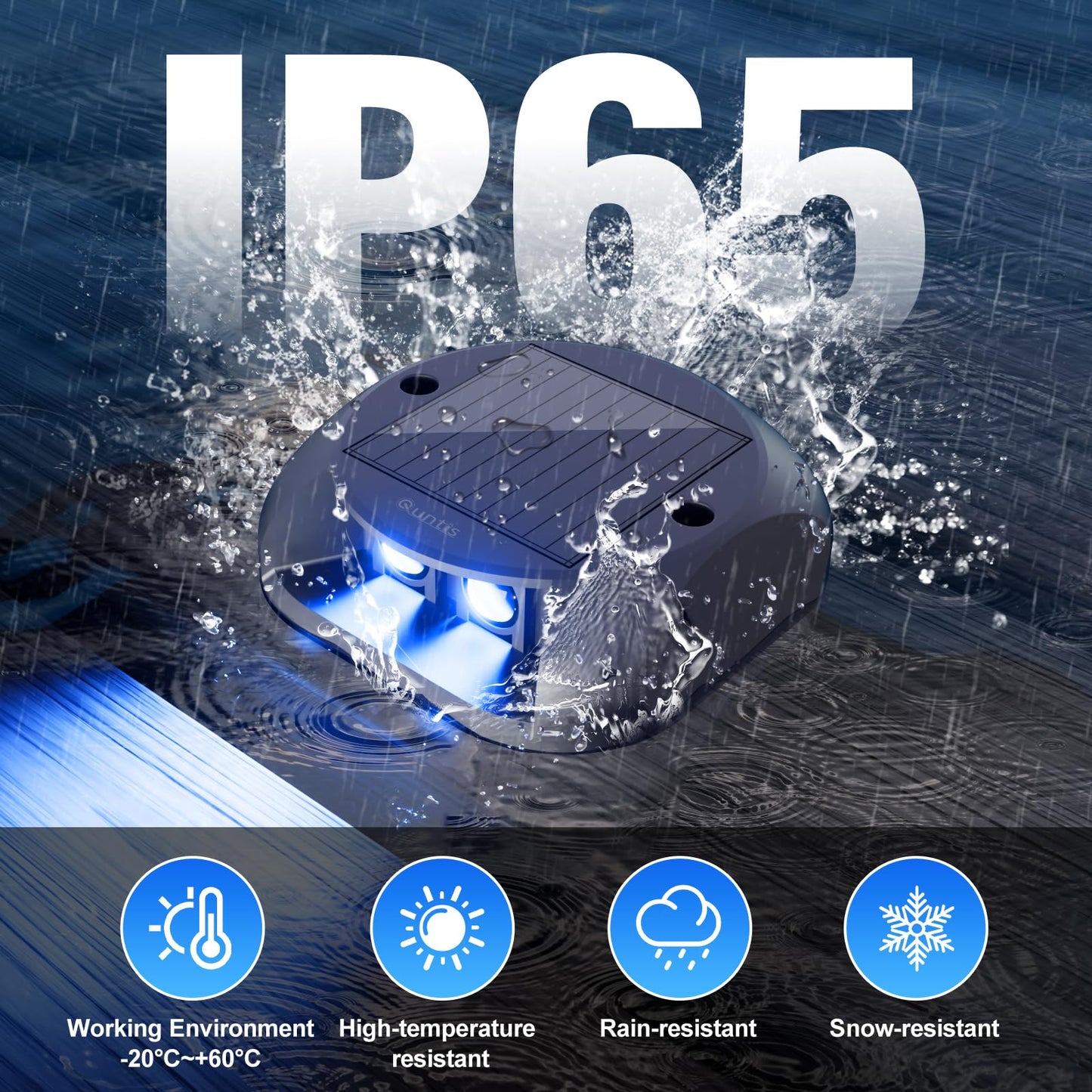 Quntis 12-Pack Solar Deck Lights, IP65 Waterproof Solar Dock Lights, Dusk to Dawn 15Hs Lighting Solar Lights Outdoor, 500M Visible Solar Step Lights for Marine Driveway Pathway Stair Warning Yard,Blue